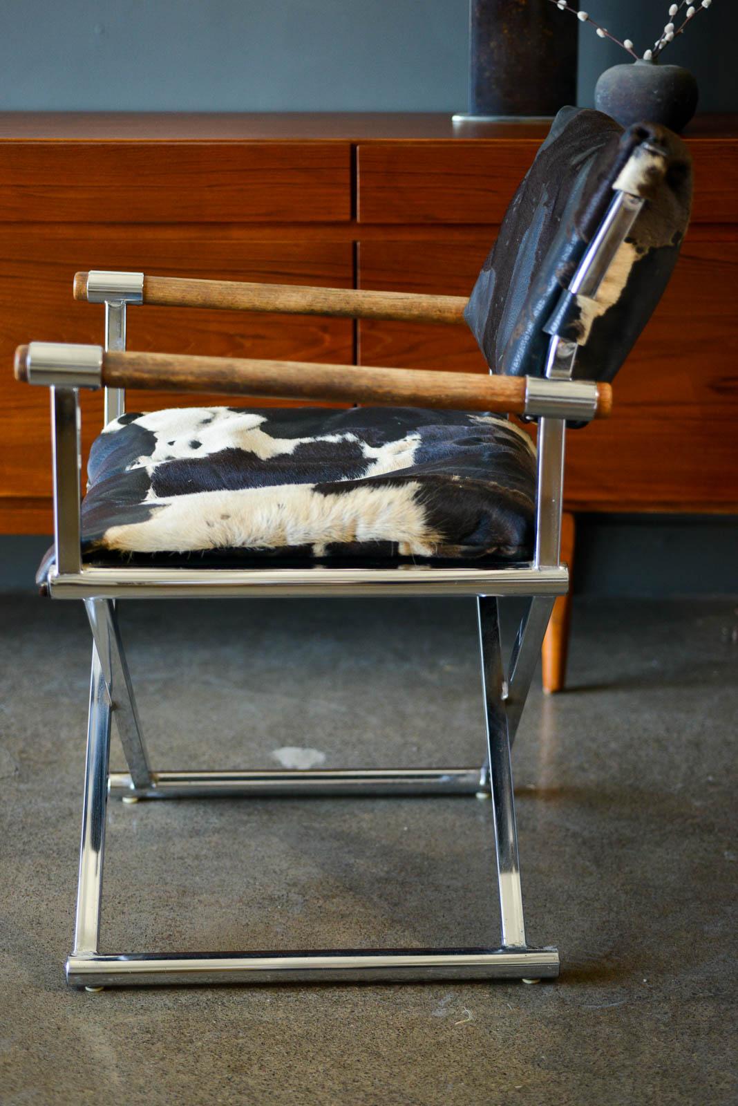 American Vintage Chrome and Cowhide Directors Chair, ca. 1970