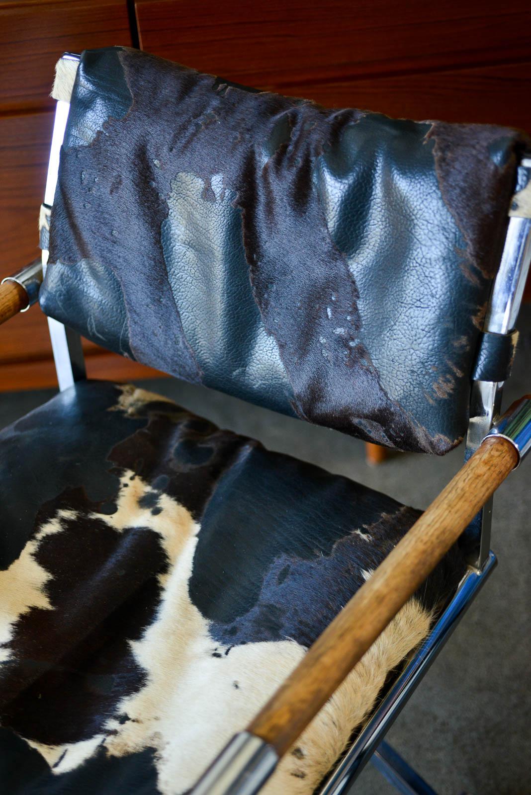 Late 20th Century Vintage Chrome and Cowhide Directors Chair, ca. 1970
