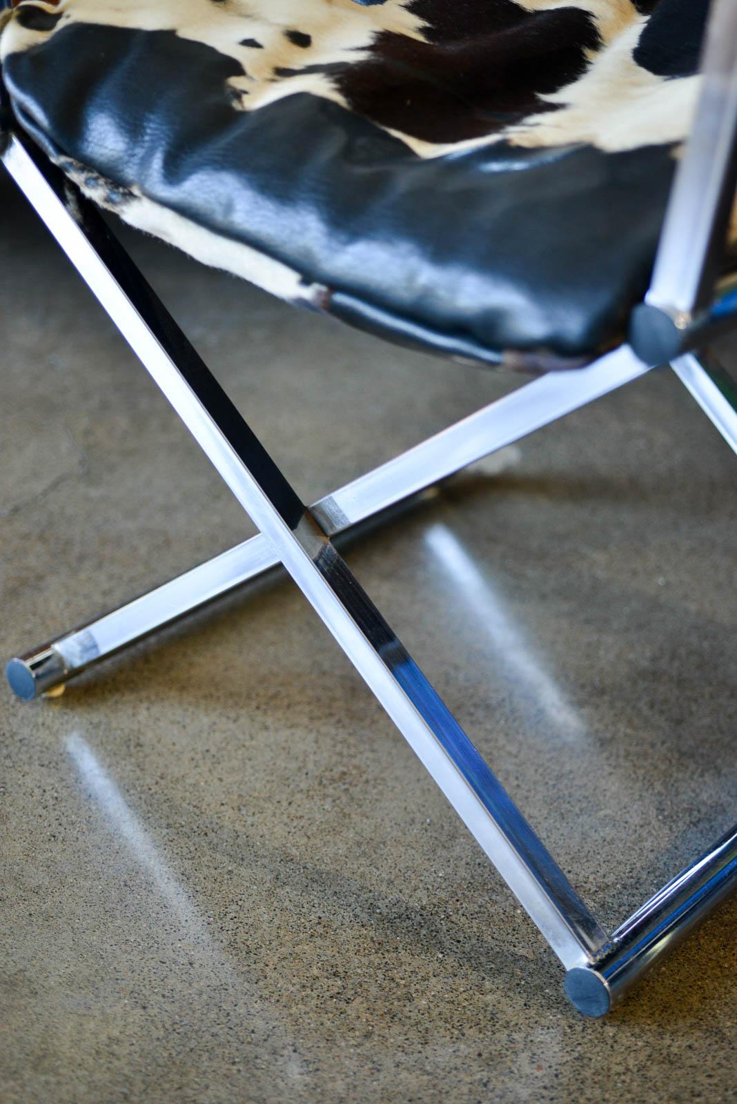 Vintage Chrome and Cowhide Directors Chair, ca. 1970 2