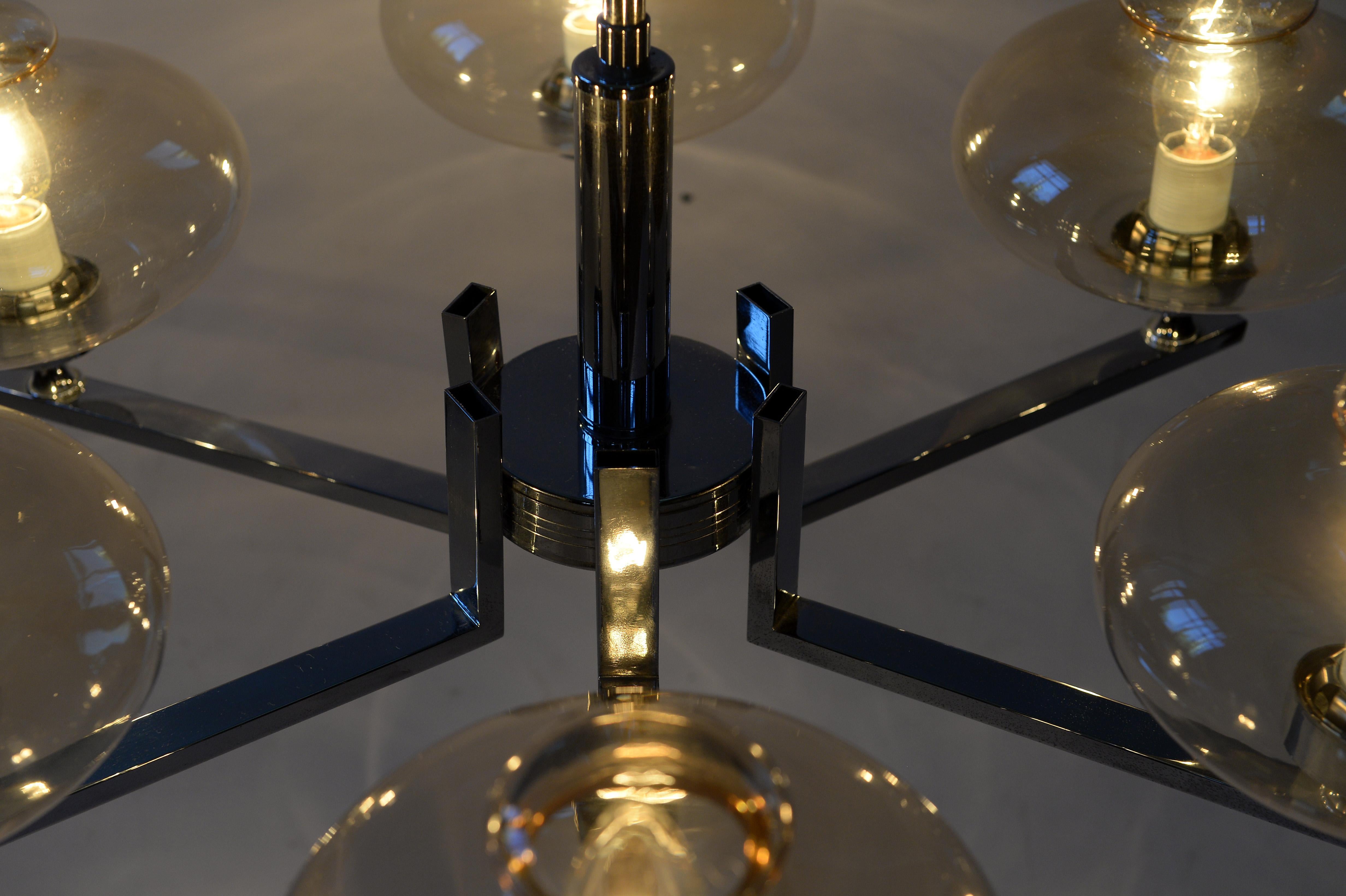 Vintage Chrome and Glass Chandelier in the Manner of Holger Johansson, 1960s 4