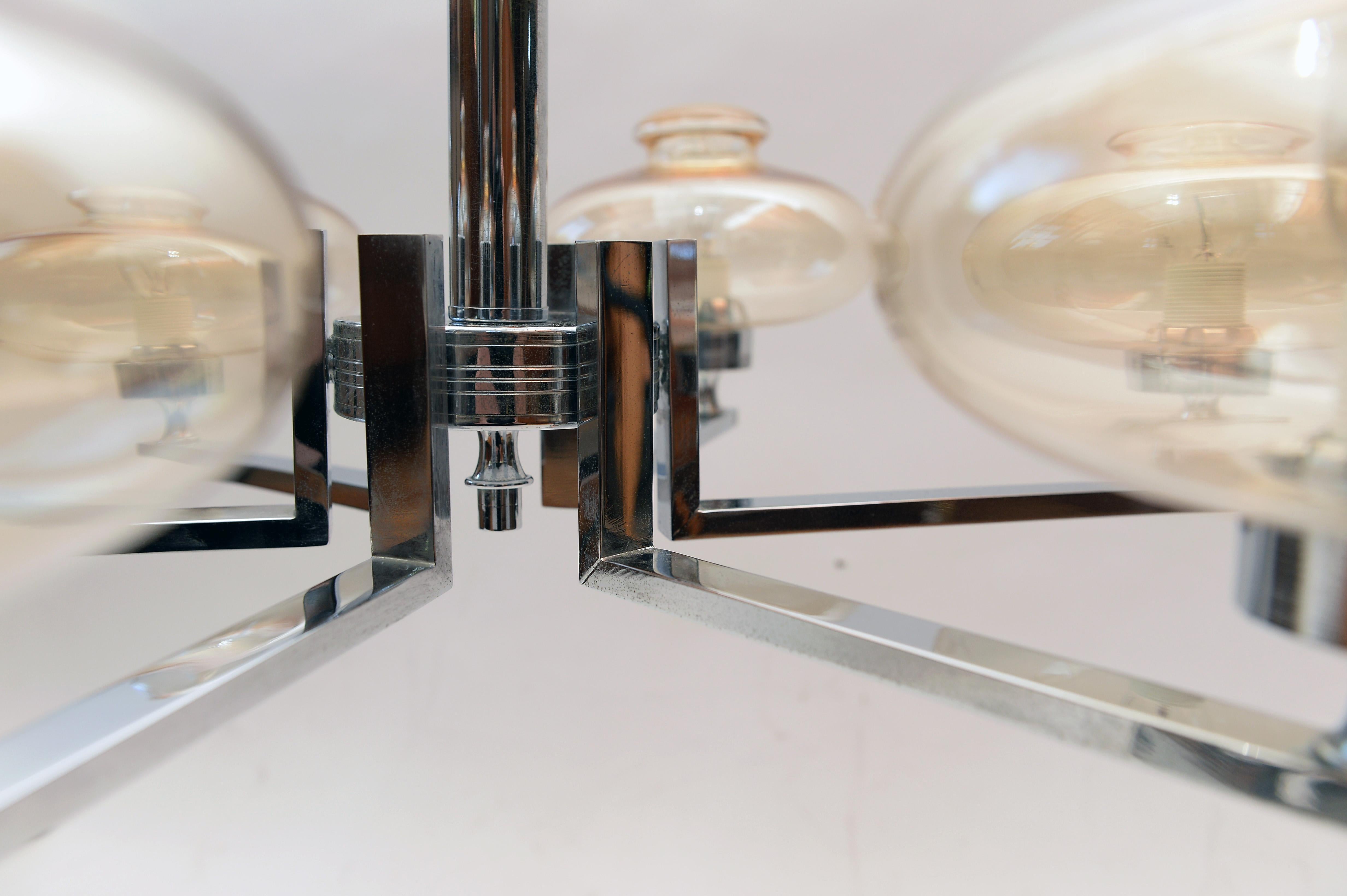 Swedish Vintage Chrome and Glass Chandelier in the Manner of Holger Johansson, 1960s