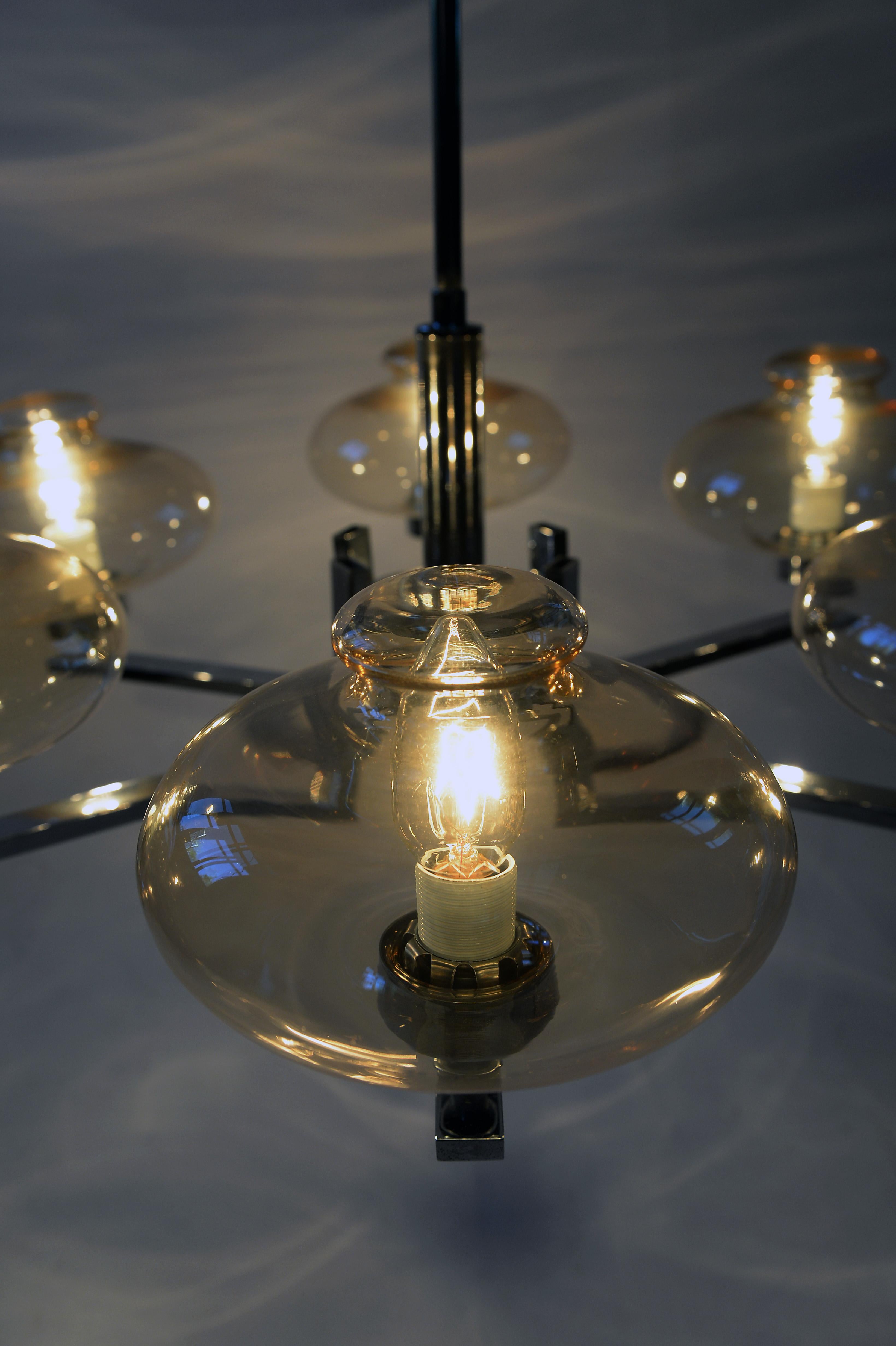 Vintage Chrome and Glass Chandelier in the Manner of Holger Johansson, 1960s 2