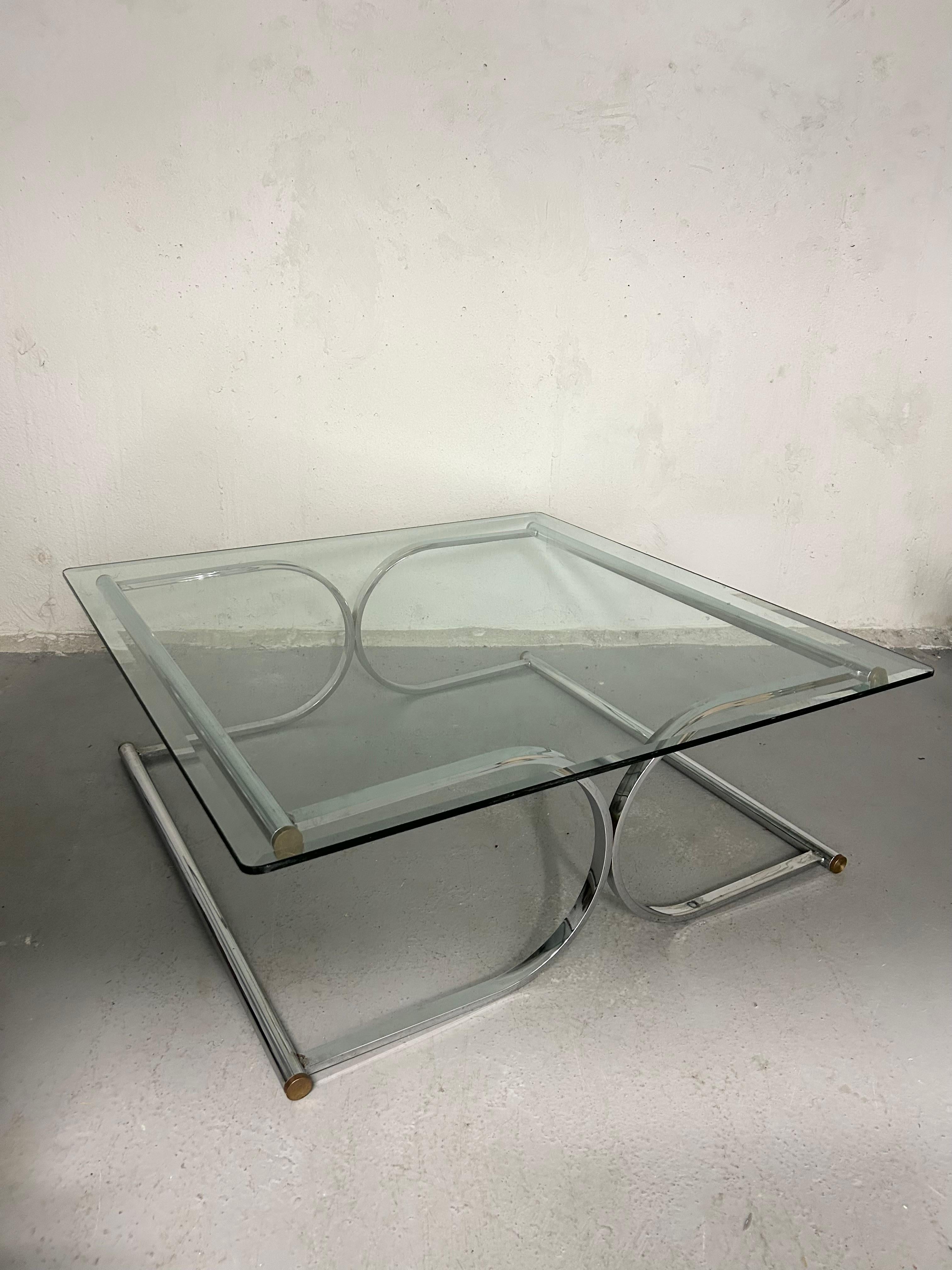 Late 20th Century Vintage Chrome and Glass Coffee Table