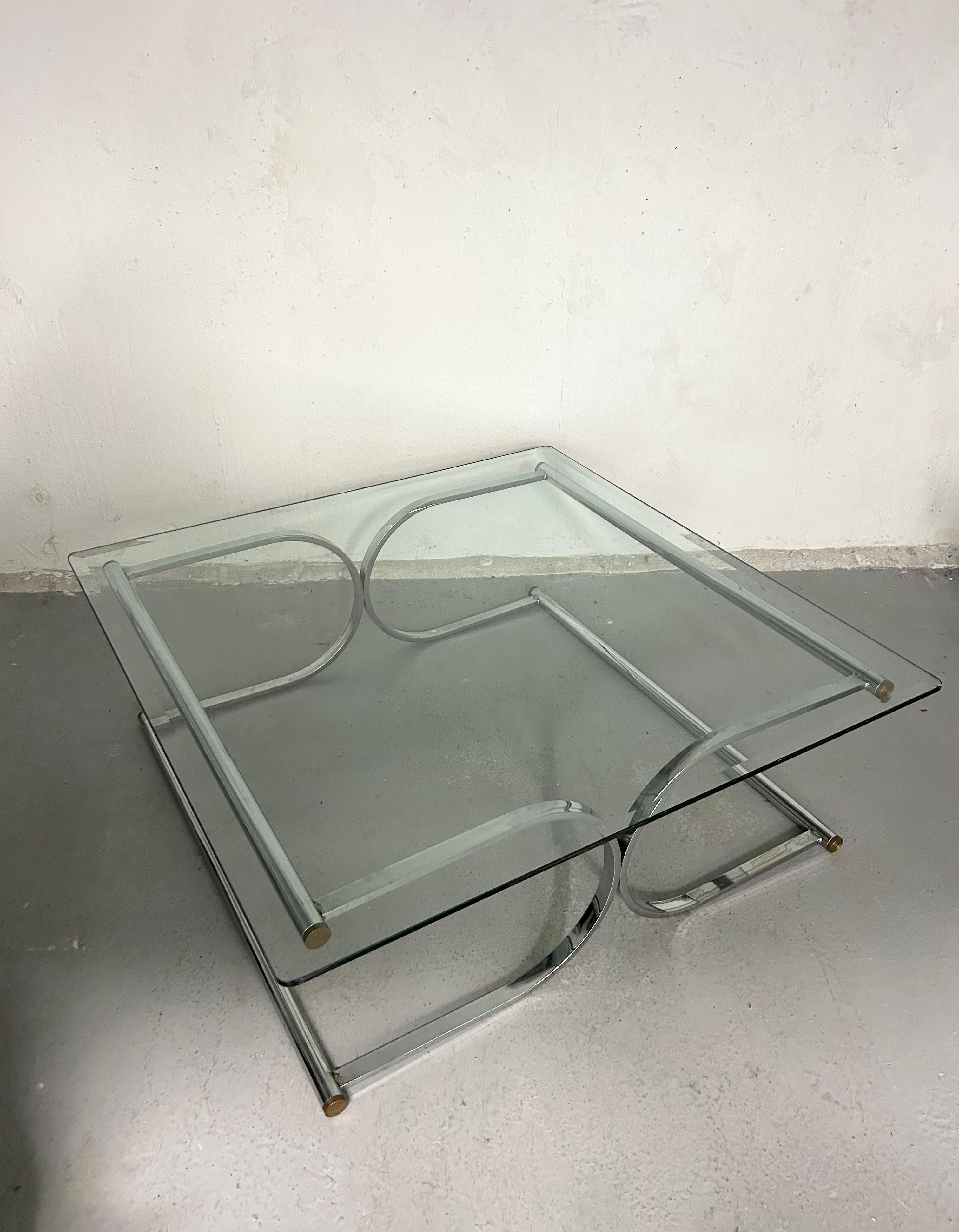 Vintage Chrome and Glass Coffee Table 2