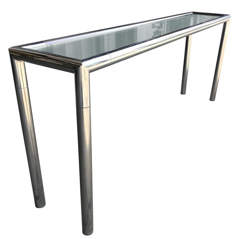 Vintage Chrome And Glass Console Table