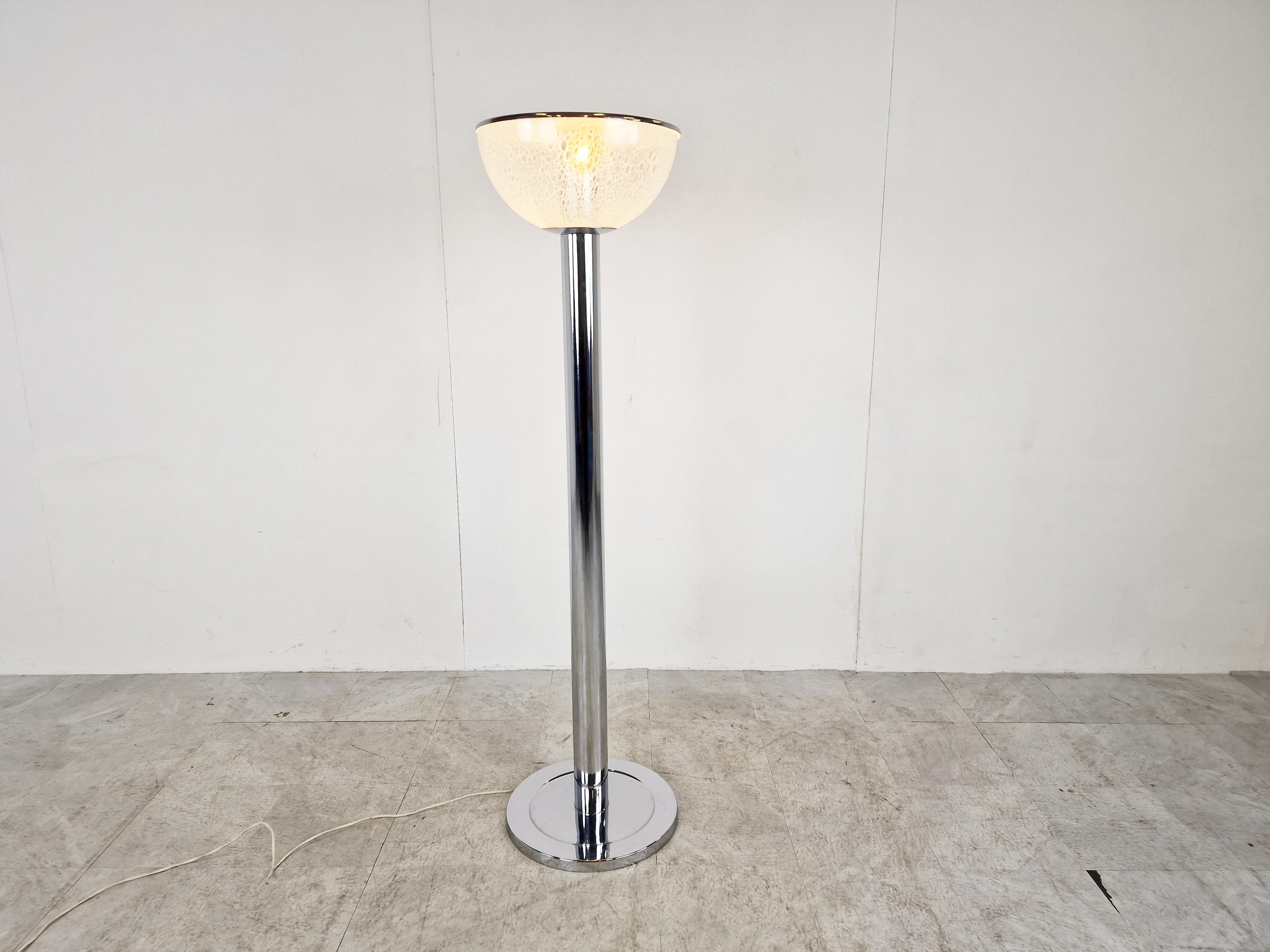 Space Age Vintage Chrome and Glass Floor Lamp, 1970s For Sale