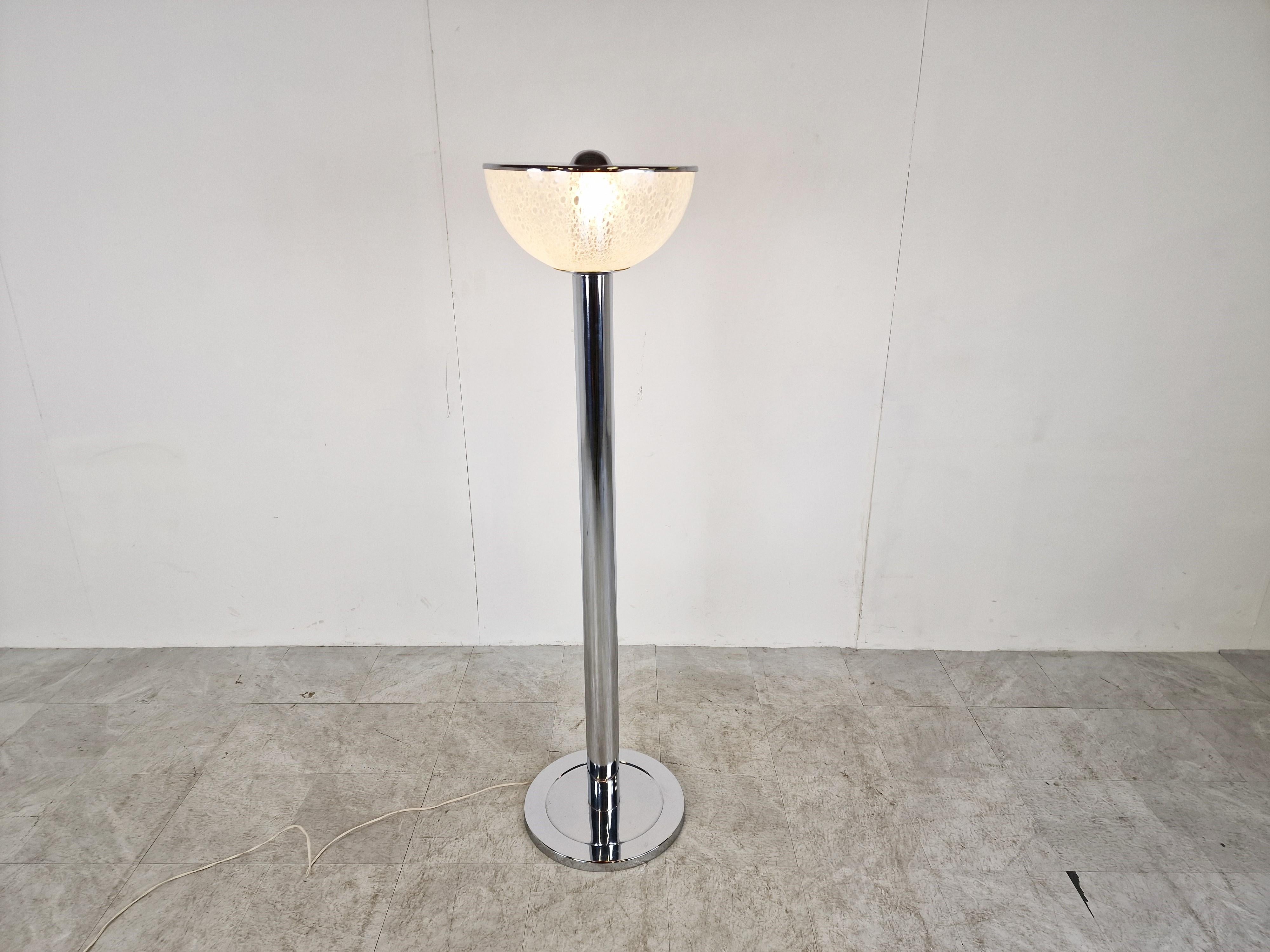 Italian Vintage Chrome and Glass Floor Lamp, 1970s For Sale