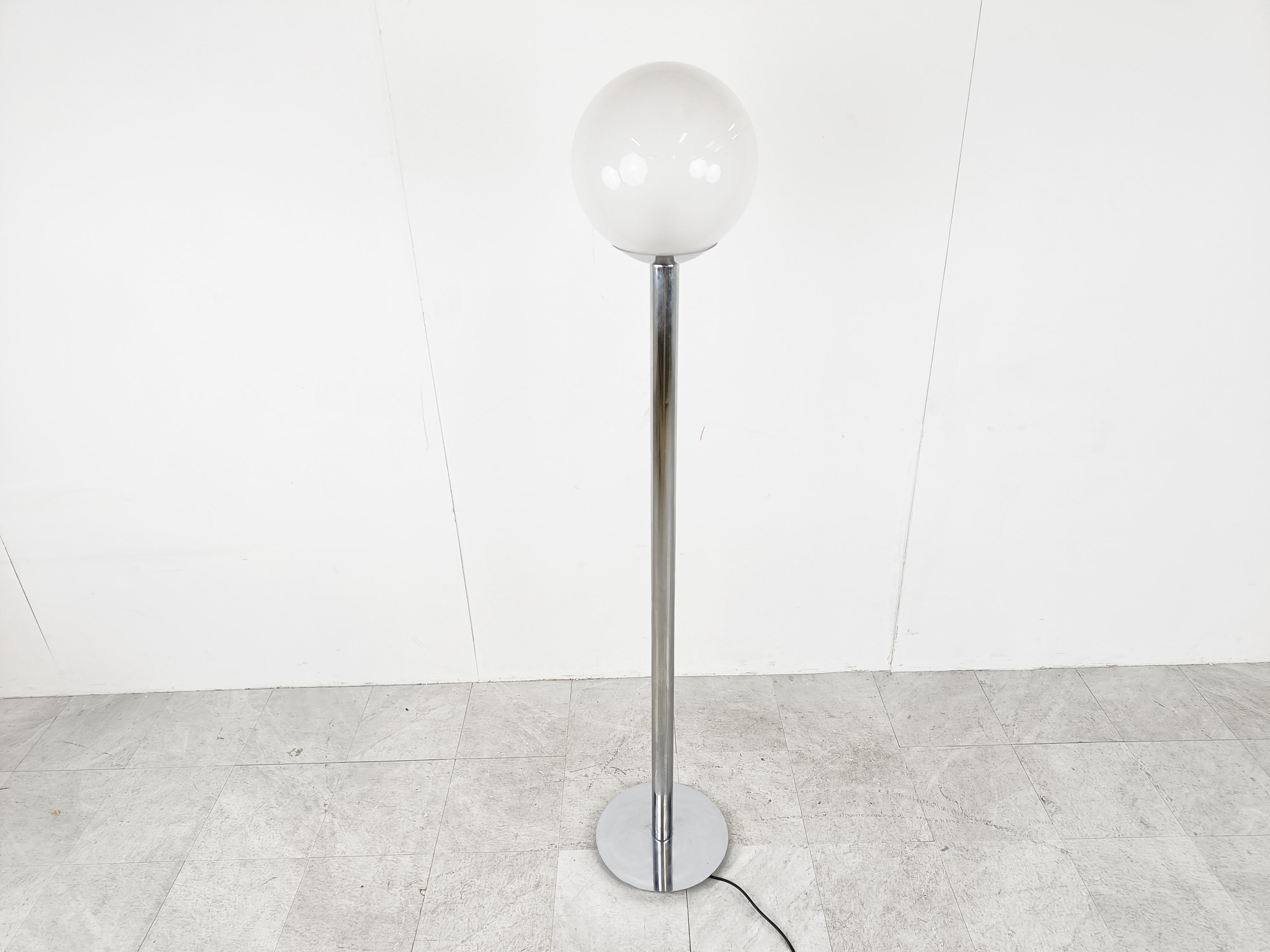 Italian Vintage Chrome and Glass Floor Lamp, 1970s For Sale