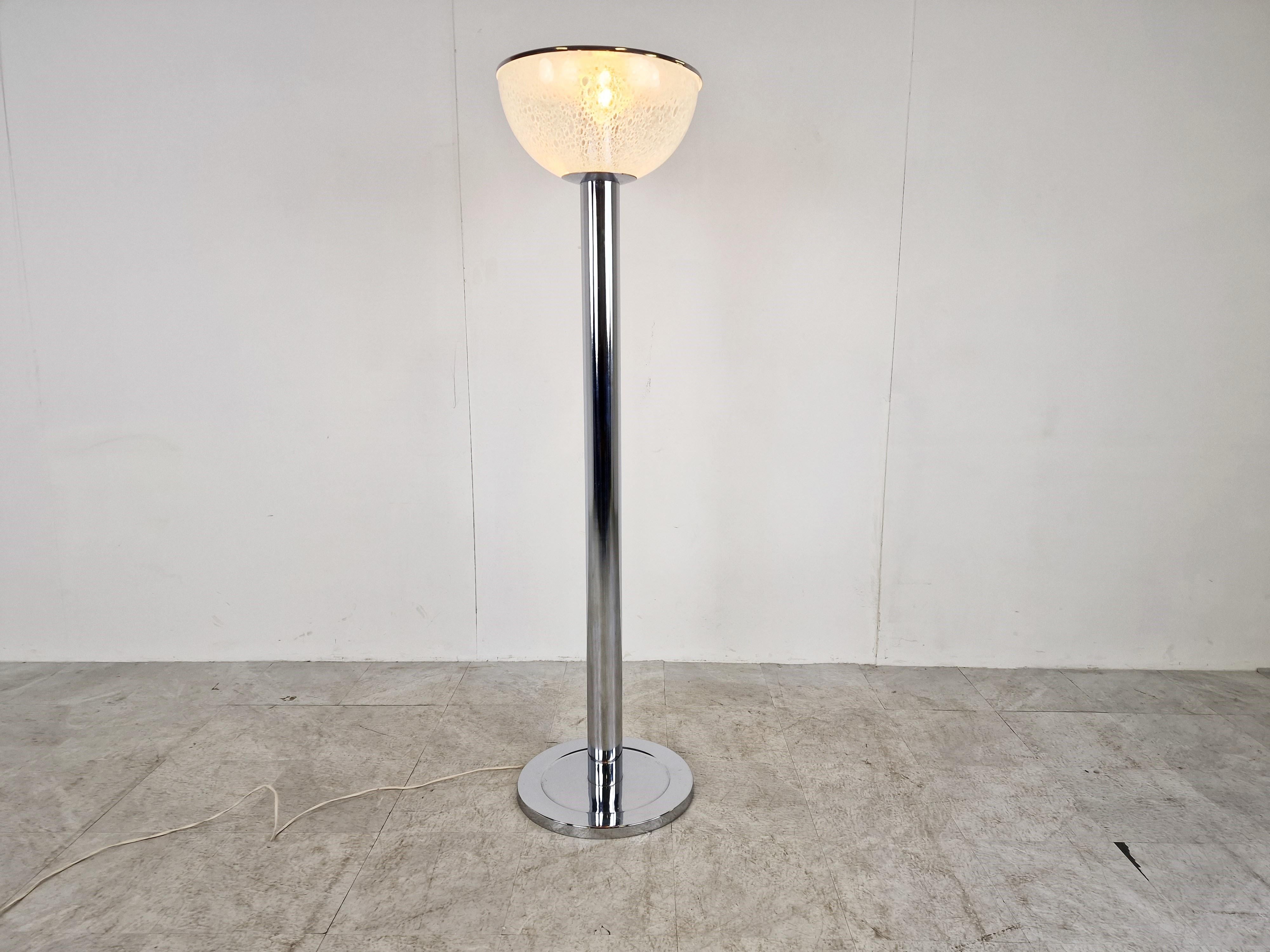 Vintage Chrome and Glass Floor Lamp, 1970s In Good Condition For Sale In HEVERLEE, BE
