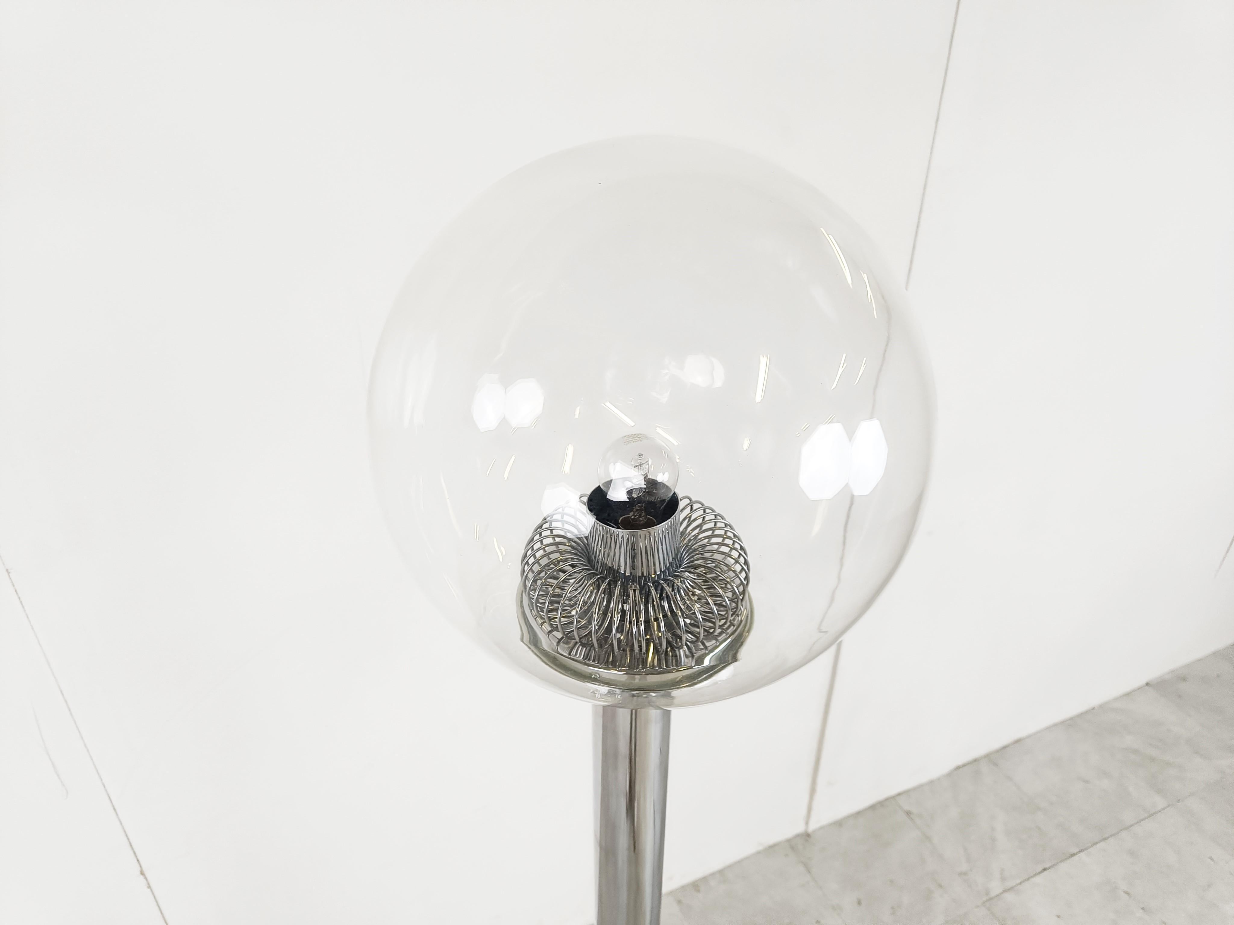 Late 20th Century Vintage Chrome and Glass Floor Lamp, 1970s For Sale