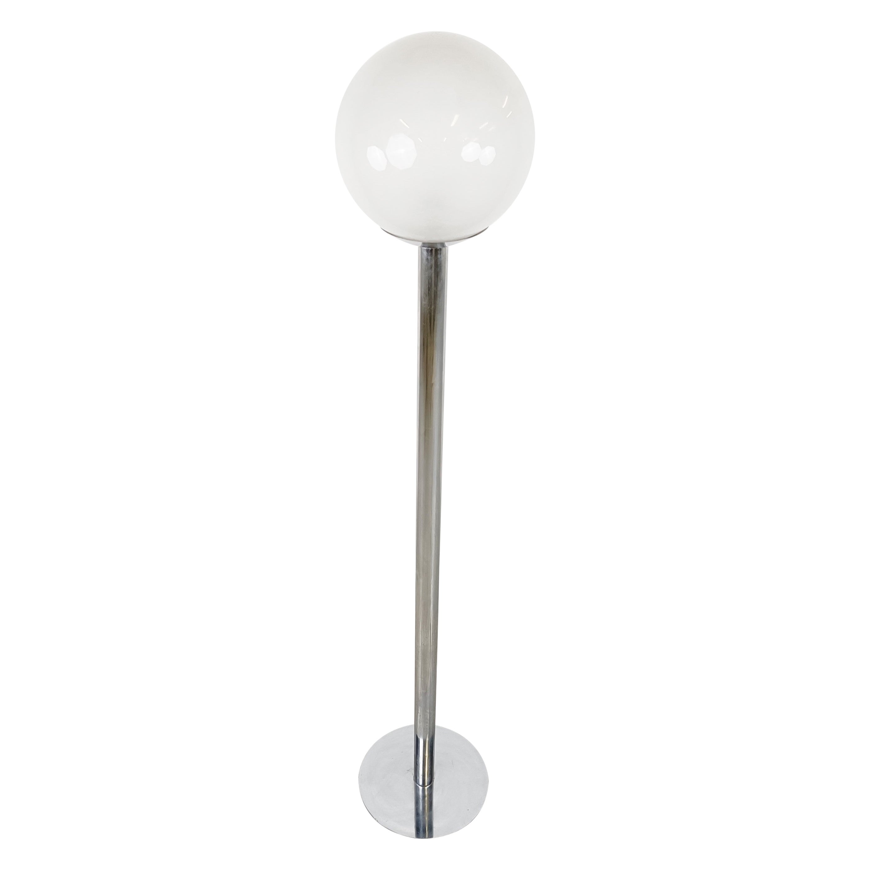 Lampadaire vintage en chrome et verre, années 1970