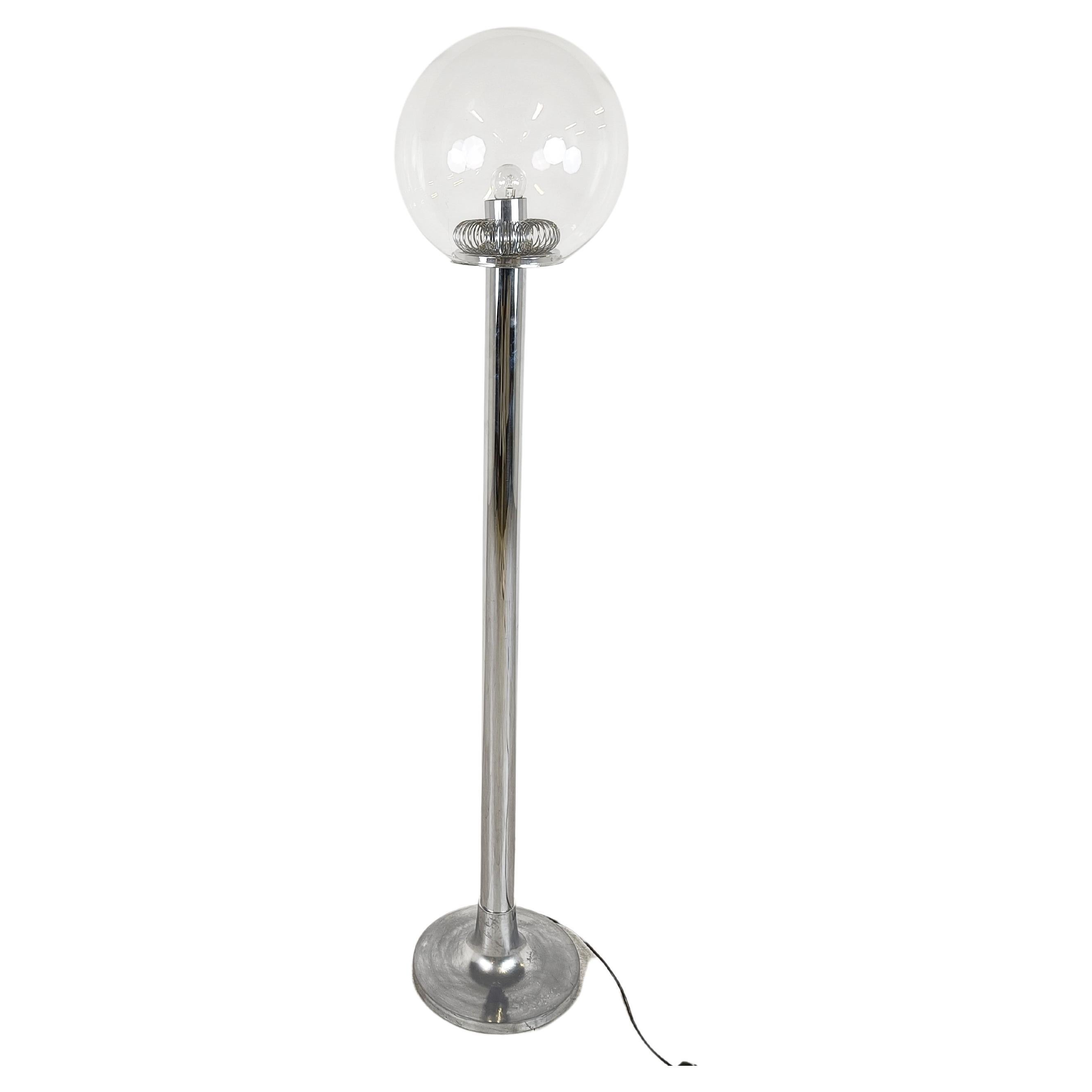 Vintage Chrome and Glass Floor Lamp, 1970s For Sale