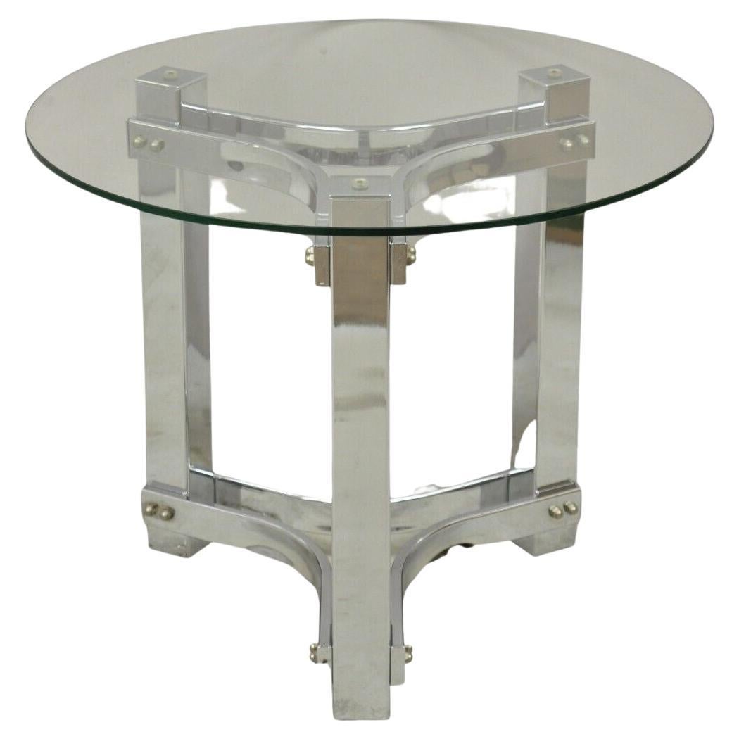 Table d'appoint ronde en chrome et verre mi-siècle moderne de l'ère spatiale
