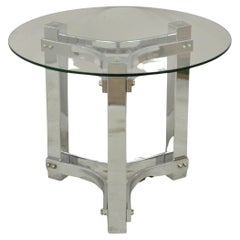 Vintage Chrome and Glass Mid Century Modern Space Age Round Accent Side Table