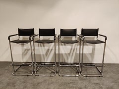 Vintage Chrome and Leather Bar Stools, 1970s, Set of 4