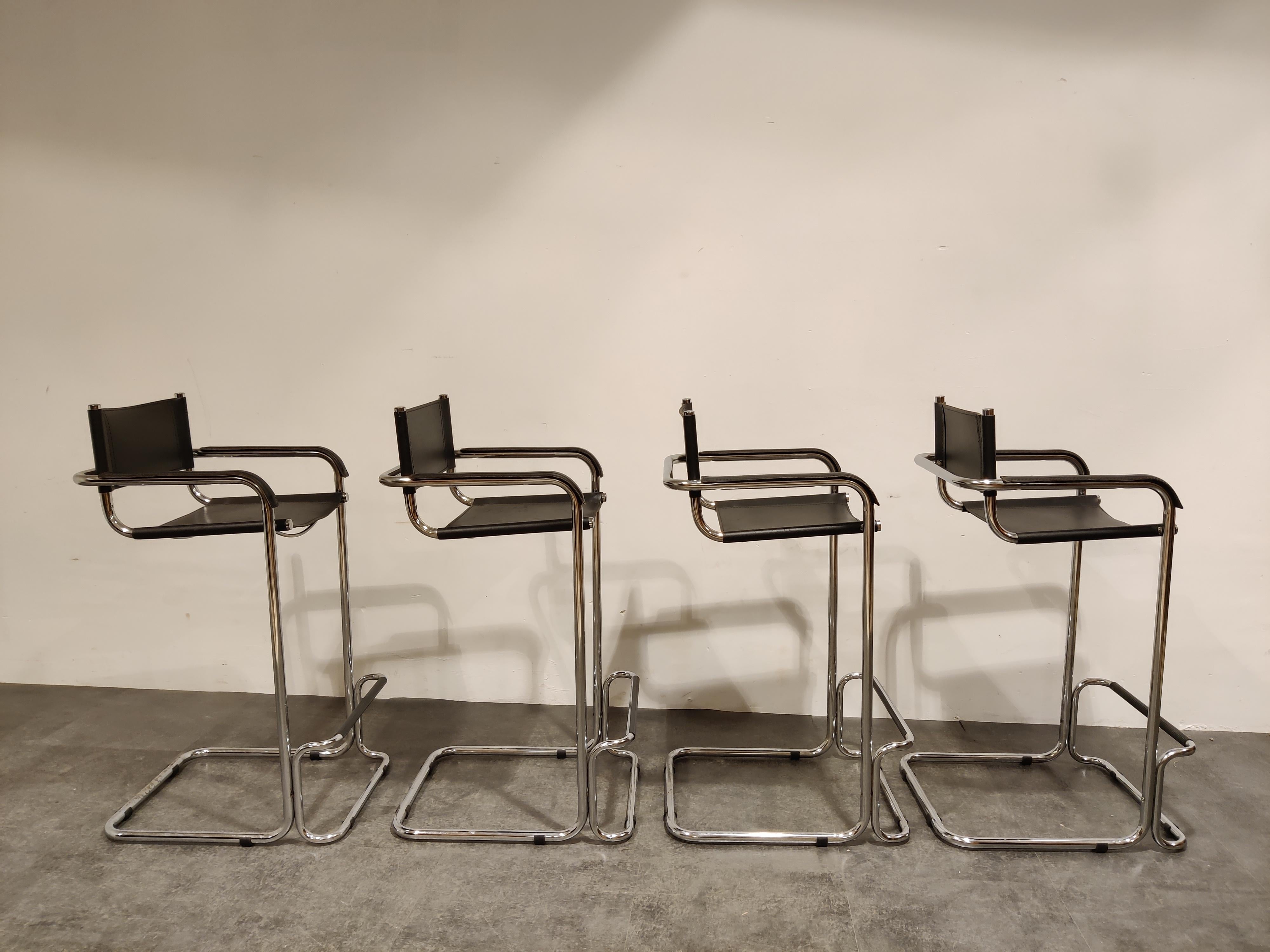 Late 20th Century Vintage Chrome and Leather Bar Stools, 1970s, Set of 4