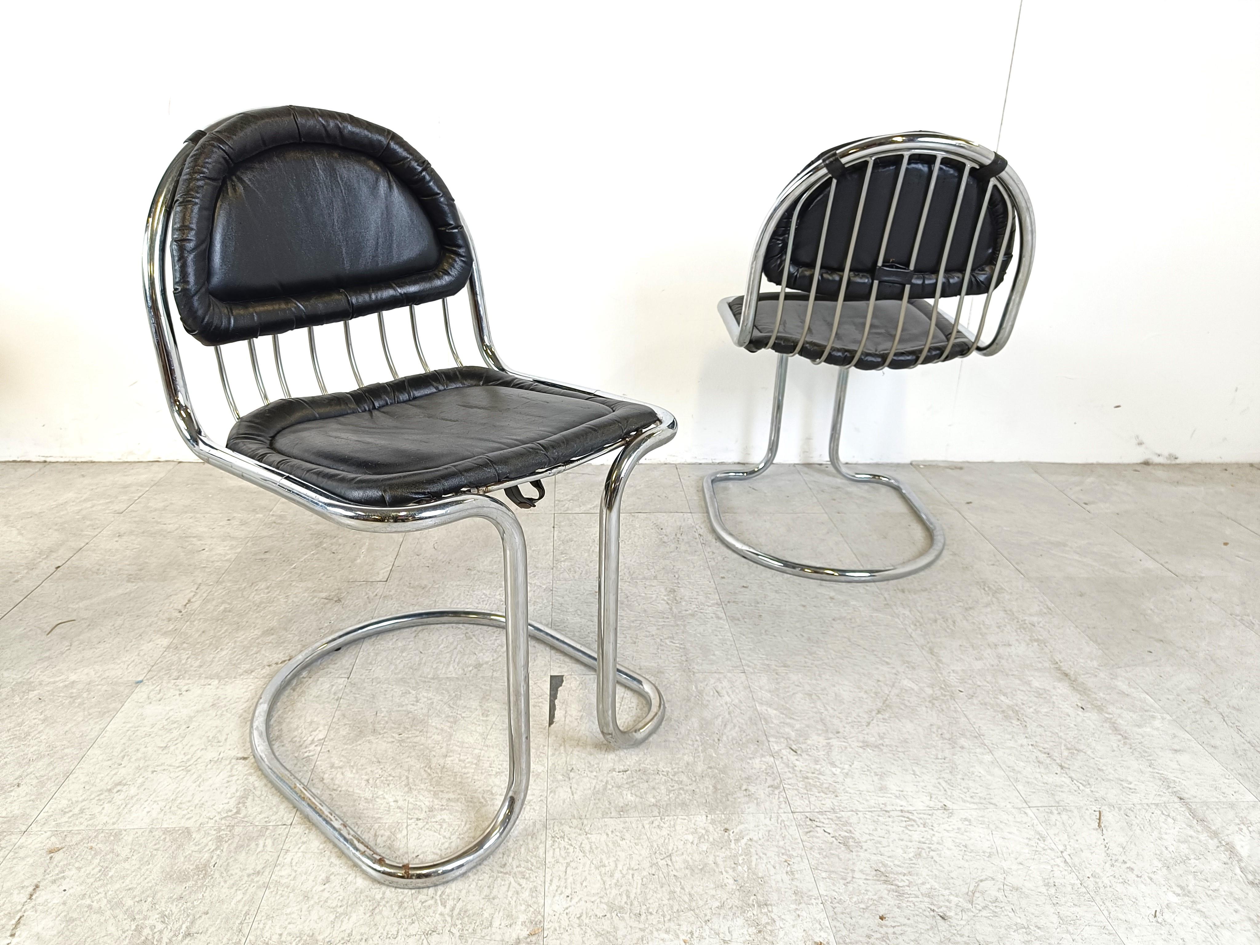Vintage chrome and leather  cantilever dining chairs, 1970s 4