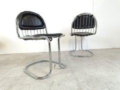 Vintage chrome and leather  cantilever dining chairs, 1970s