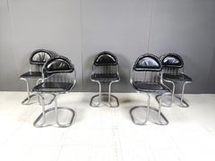 Vintage chrome and leather  cantilever dining chairs, 1970s