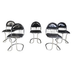 Vintage chrome and leather  cantilever dining chairs, 1970s