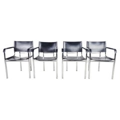 Vintage Chrome and Leather Dining Chairs Set of 4, 1980s
