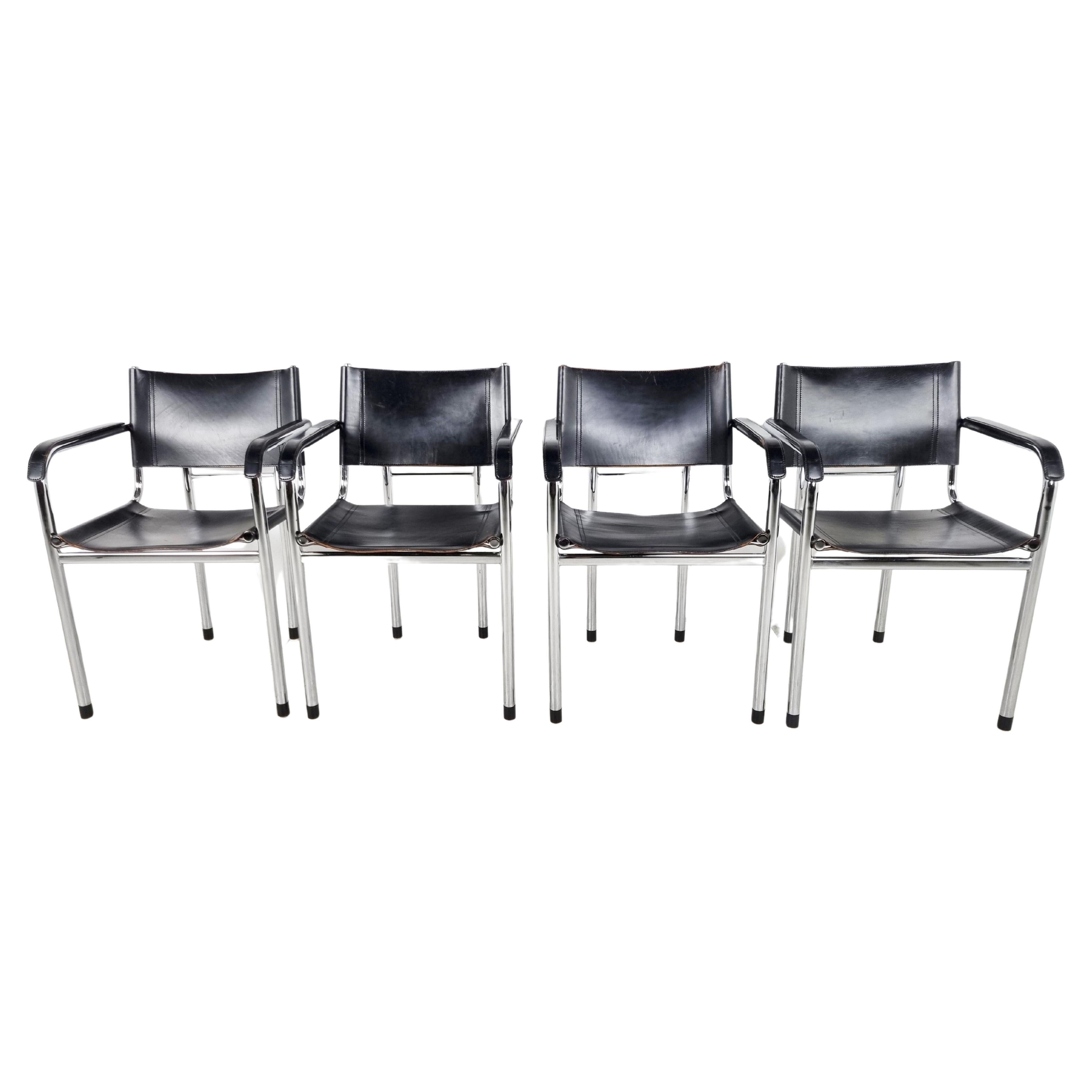 Vintage Chrome and Leather Dining Chairs Set of 4, 1980s at 1stDibs