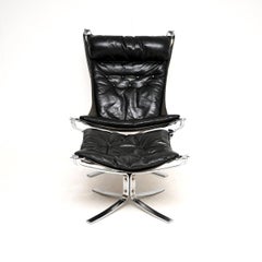 Vintage Chrome and Leather Falcon Chair with Stool by Sigurd Ressel