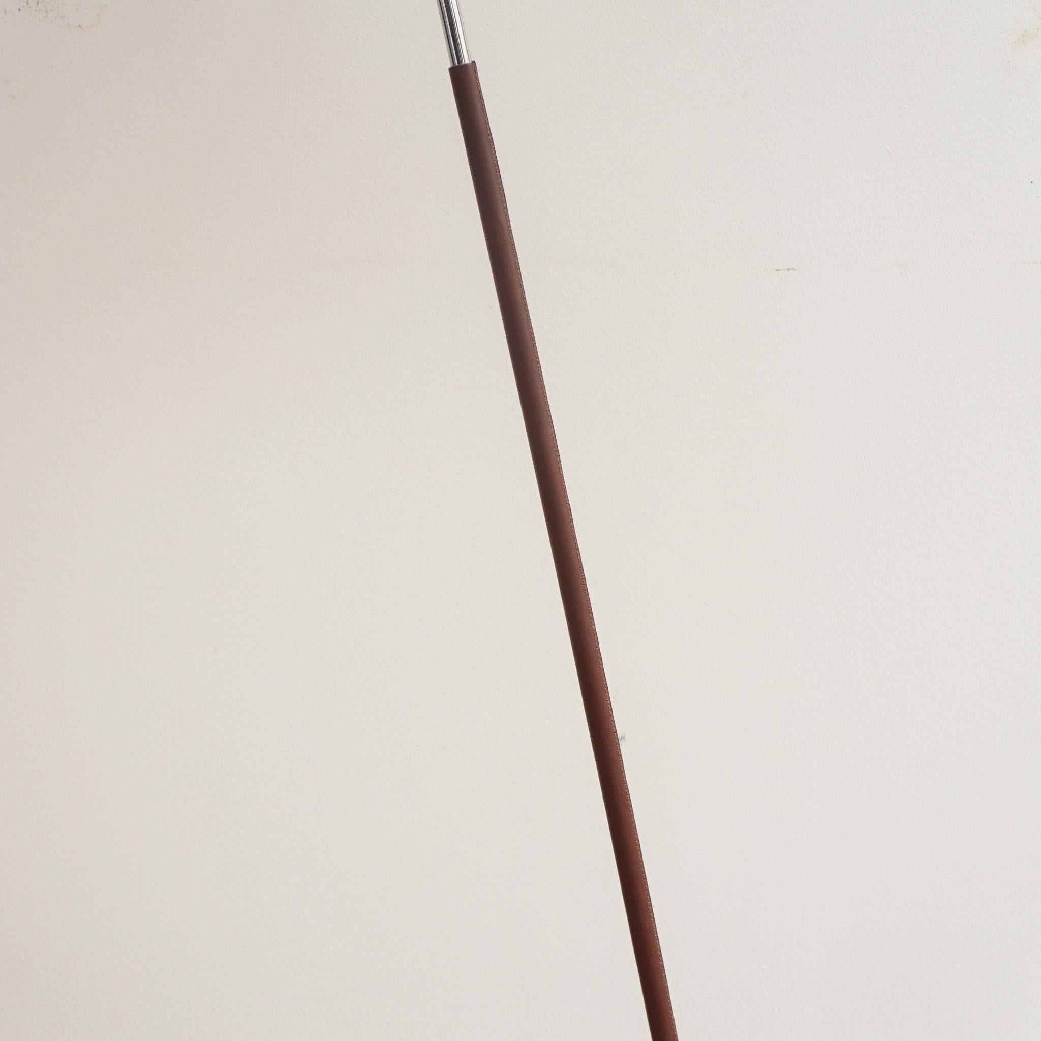 Vintage Chrome and Leather Floor Lamp with Tripod Base In Good Condition In Hudson, NY