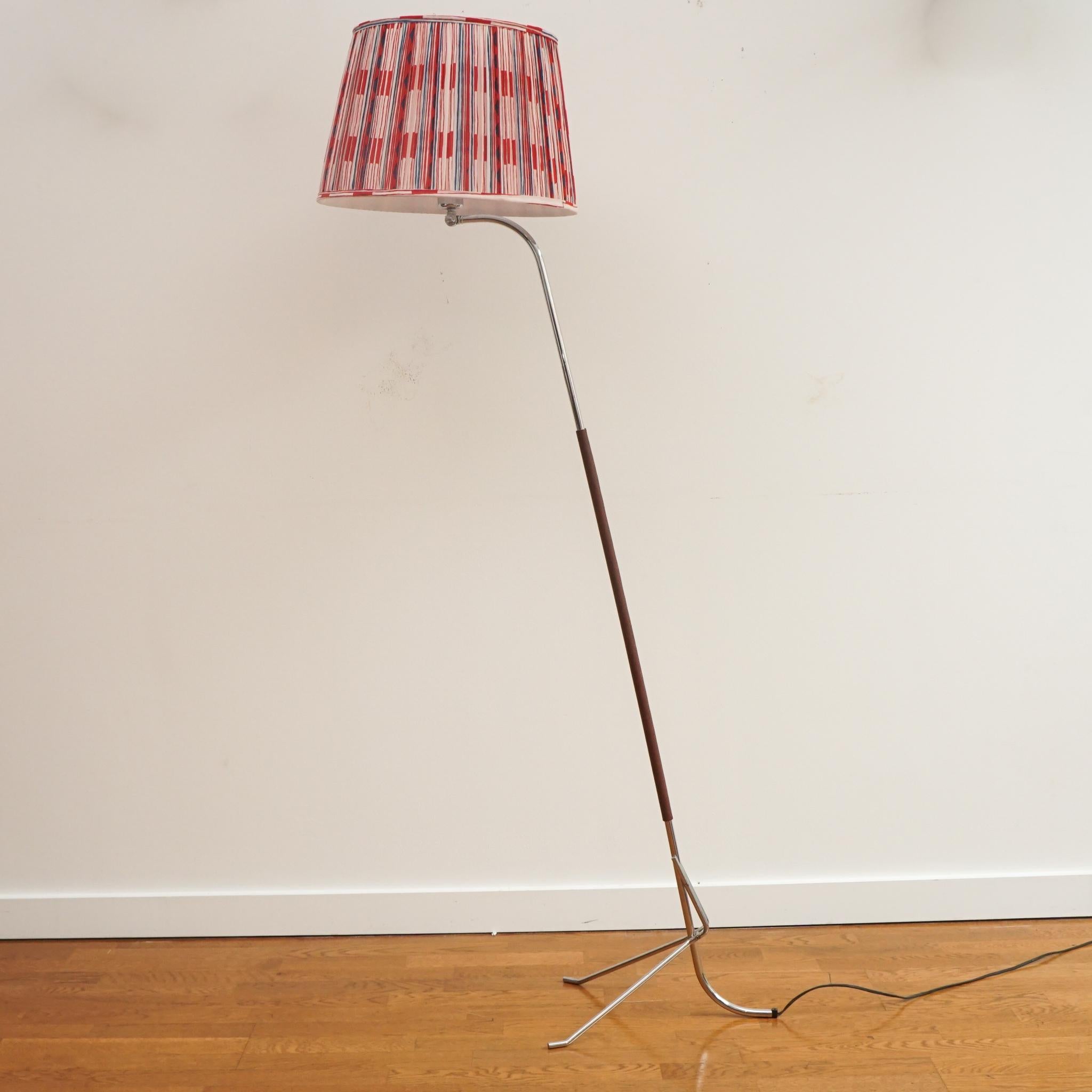 Vintage Chrome and Leather Floor Lamp with Tripod Base 1