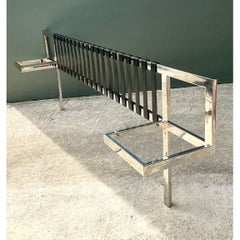 Vintage Chrome And Leather King Headboard After Mies Van Der Rohe
