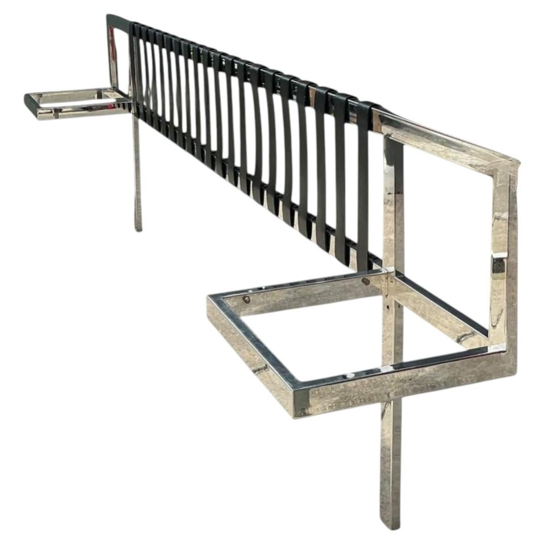Vintage Chrome And Leather King Headboard After Mies Van Der Rohe