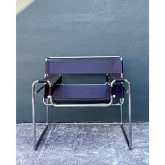 Vintage Chrome and Leather Lounge Chair After Wassily