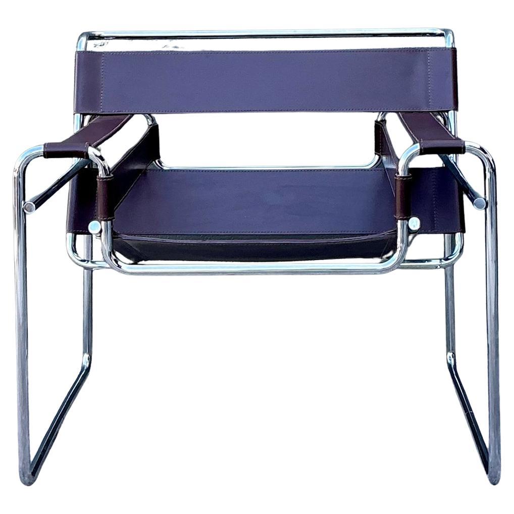 Vintage Chrome and Leather Lounge Chair After Wassily