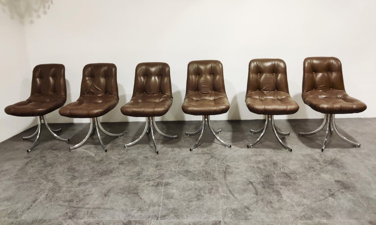 Leather Swivel Dining Chairs 1970s, Leather Swivel Dining Chairs
