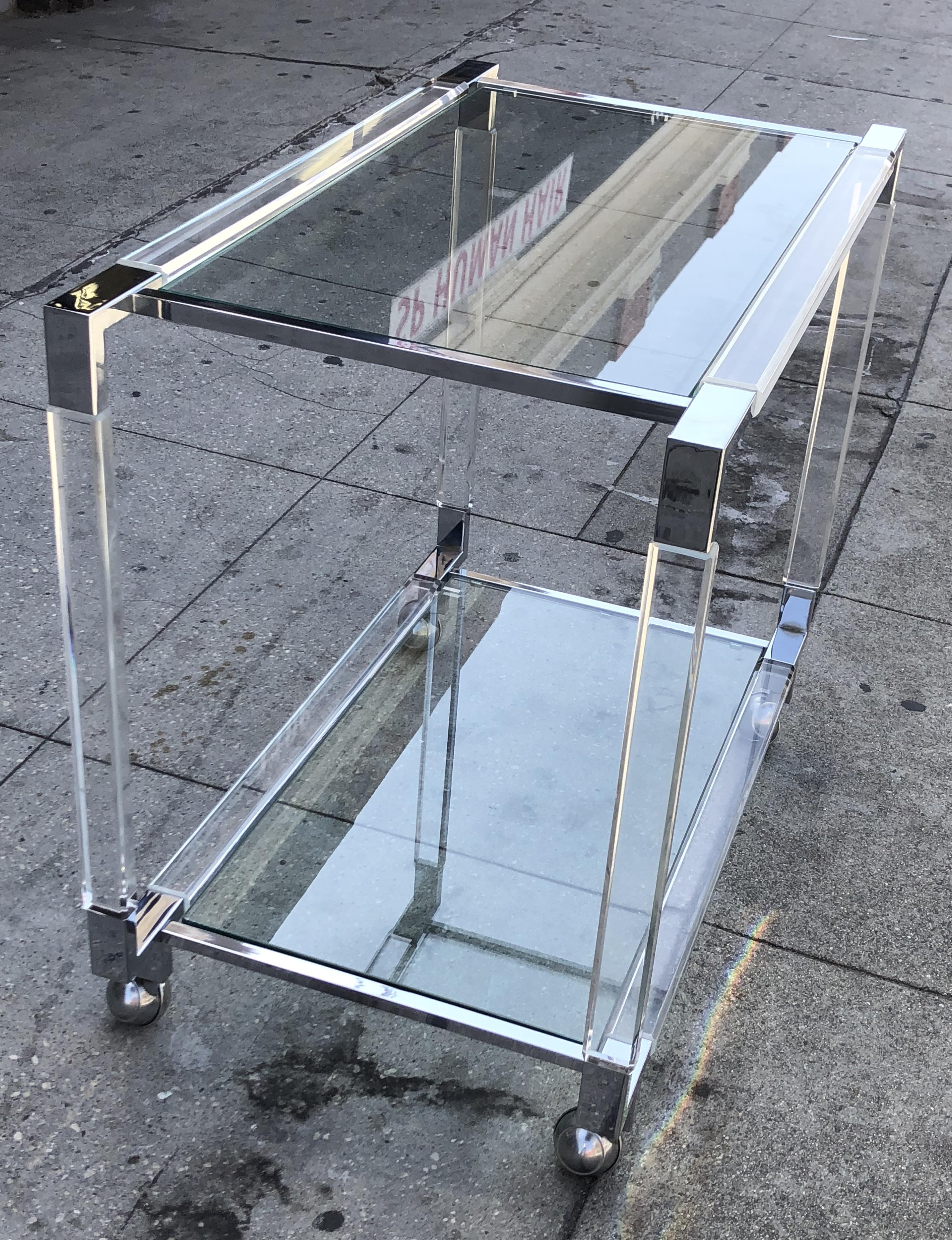 Mid-Century Modern Vintage Chrome and Lucite Bar Cart by Charles Hollis Jones, Metric Collection For Sale