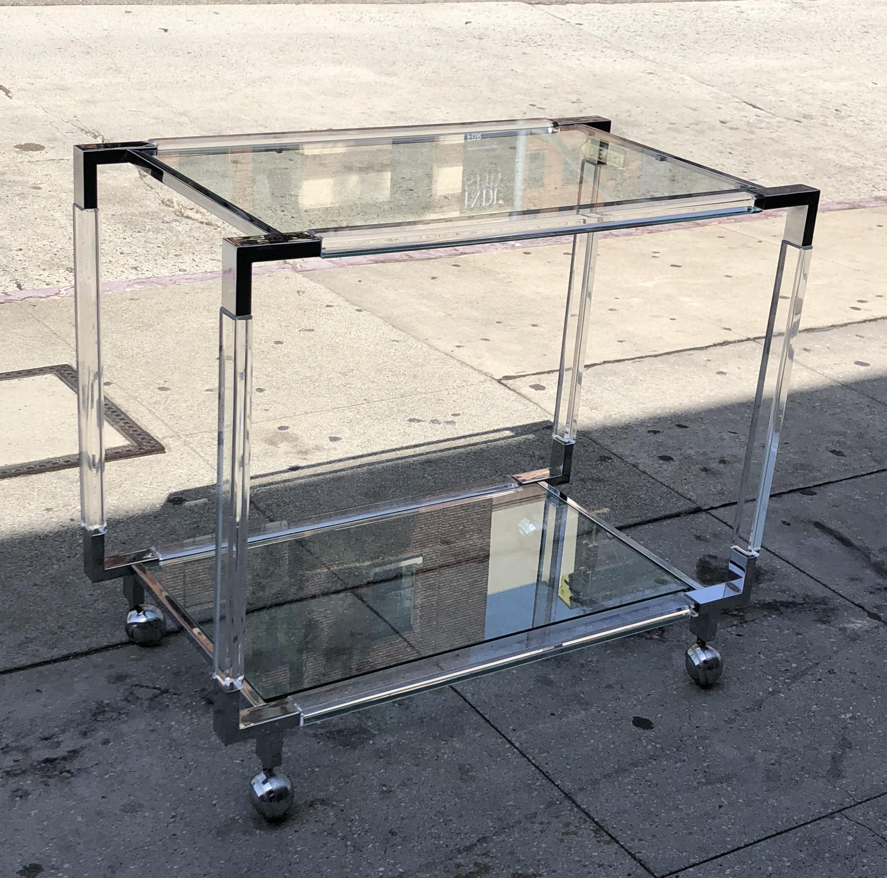 Mid-20th Century Vintage Chrome and Lucite Bar Cart by Charles Hollis Jones, Metric Collection For Sale