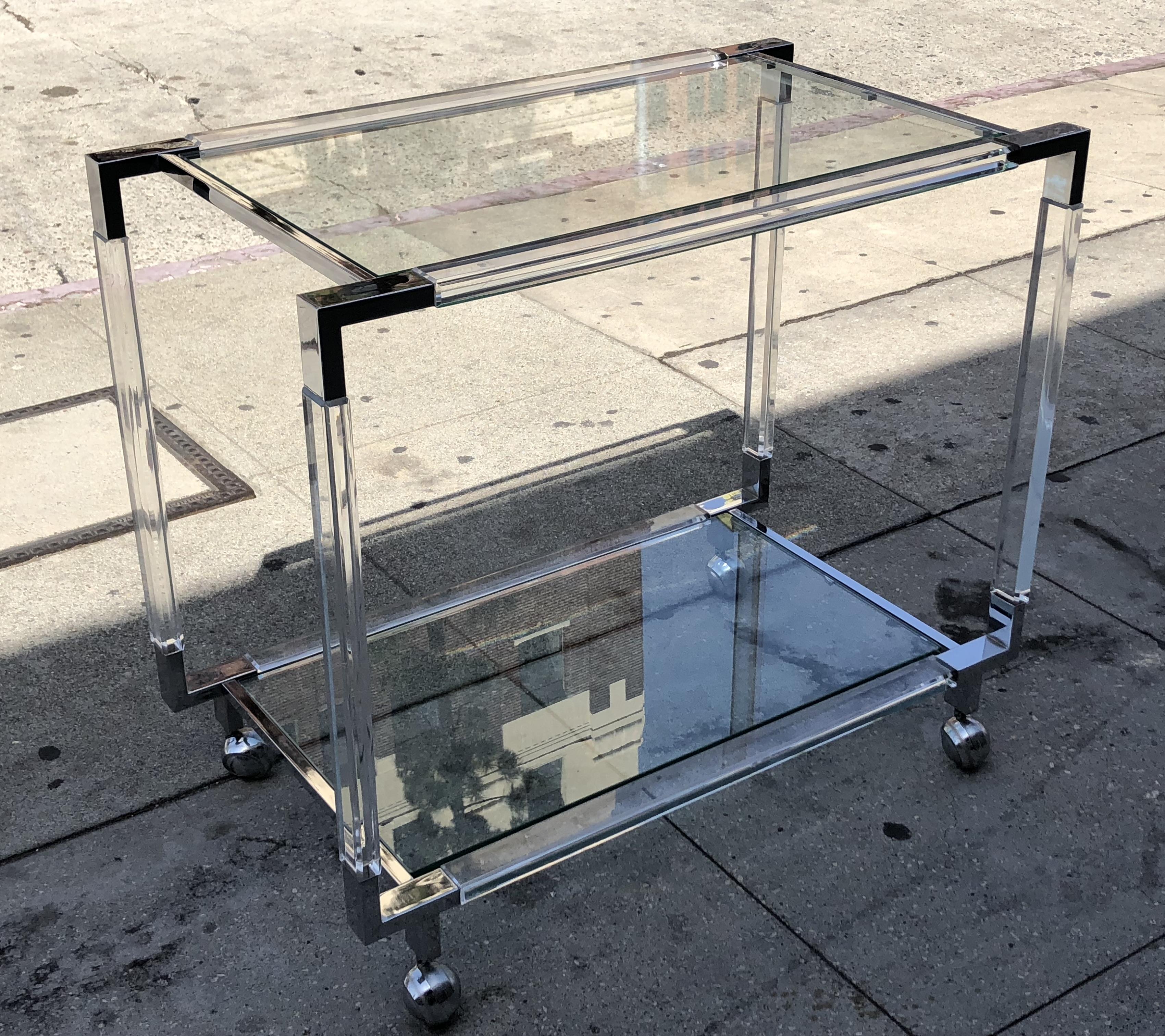 Vintage Chrome and Lucite Bar Cart by Charles Hollis Jones, Metric Collection For Sale 1