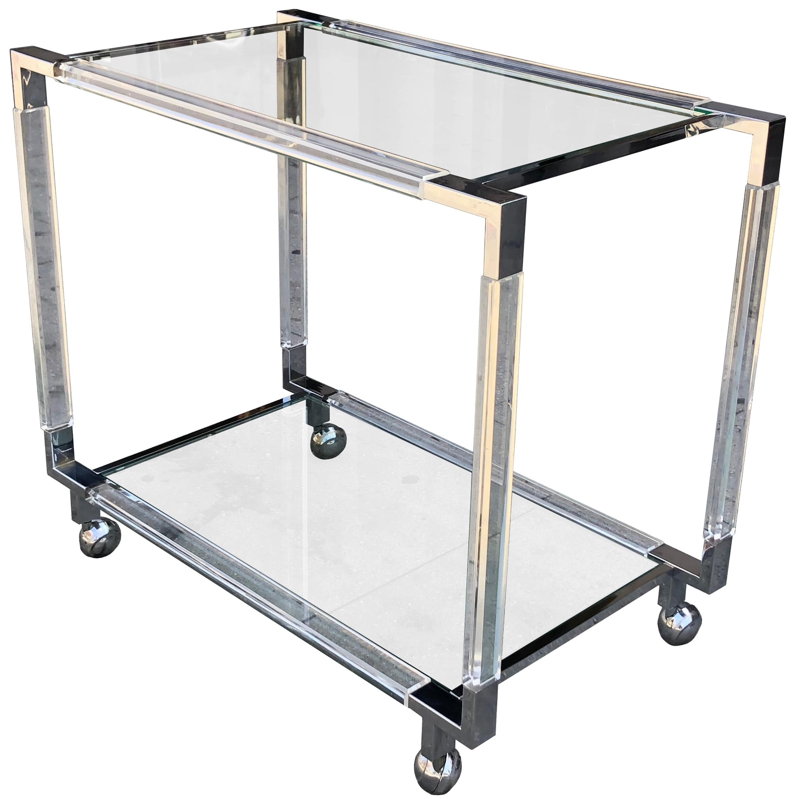 Vintage Chrome and Lucite Bar Cart by Charles Hollis Jones, Metric Collection For Sale