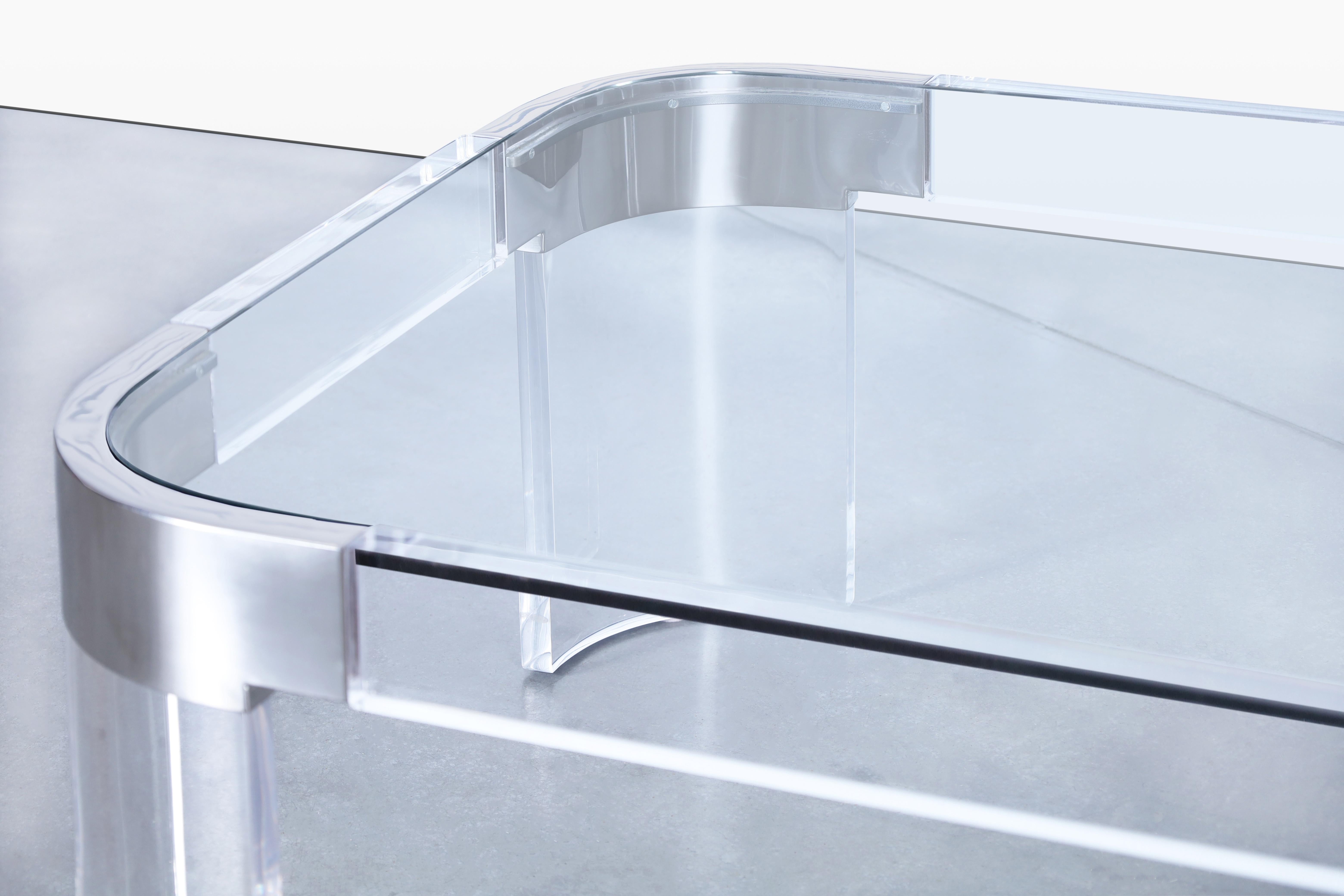 Mid-Century Modern Vintage Chrome and Lucite “Waterfall” Coffee Table by Charles Hollis Jones For Sale