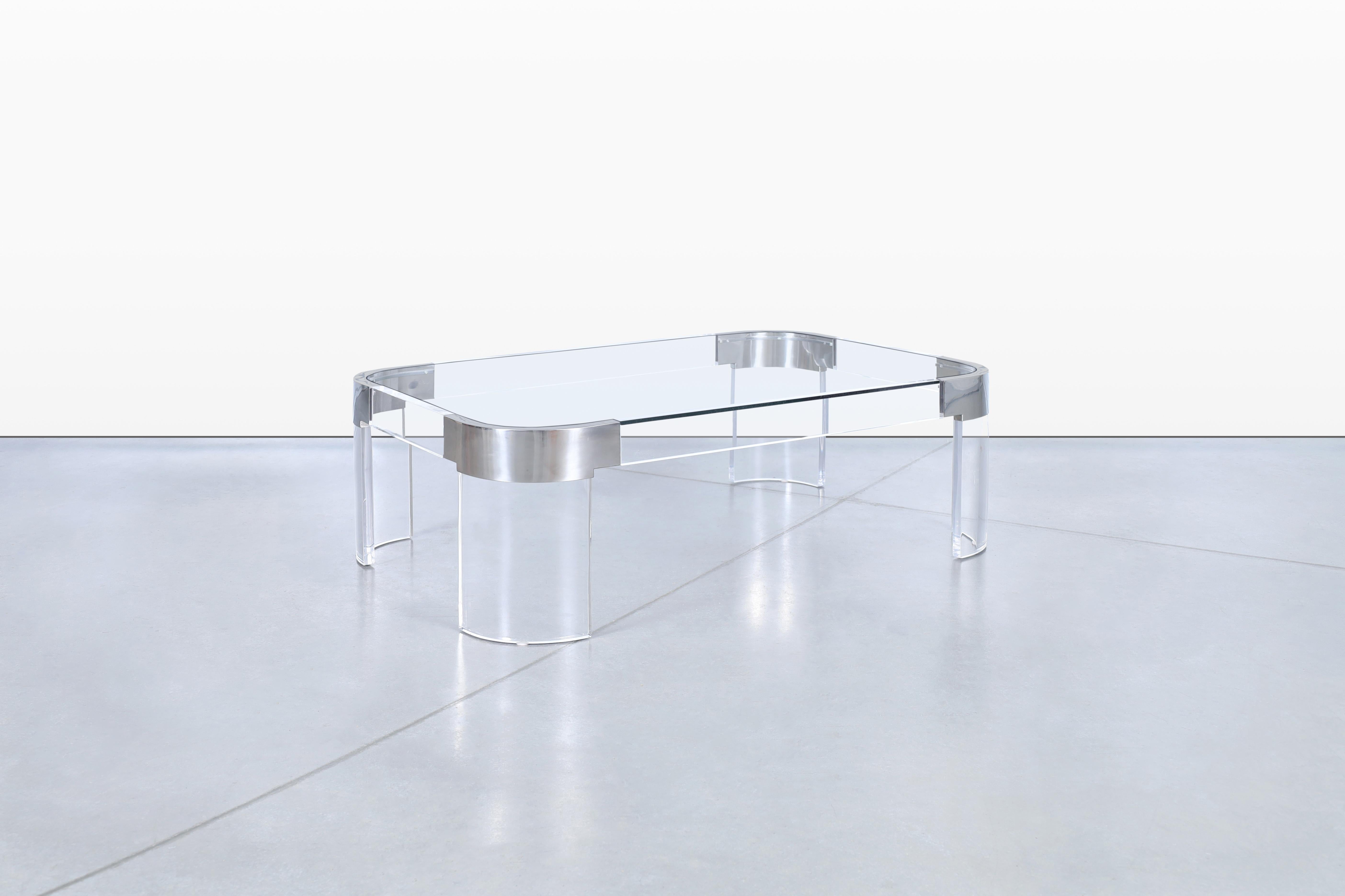 American Vintage Chrome and Lucite “Waterfall” Coffee Table by Charles Hollis Jones For Sale