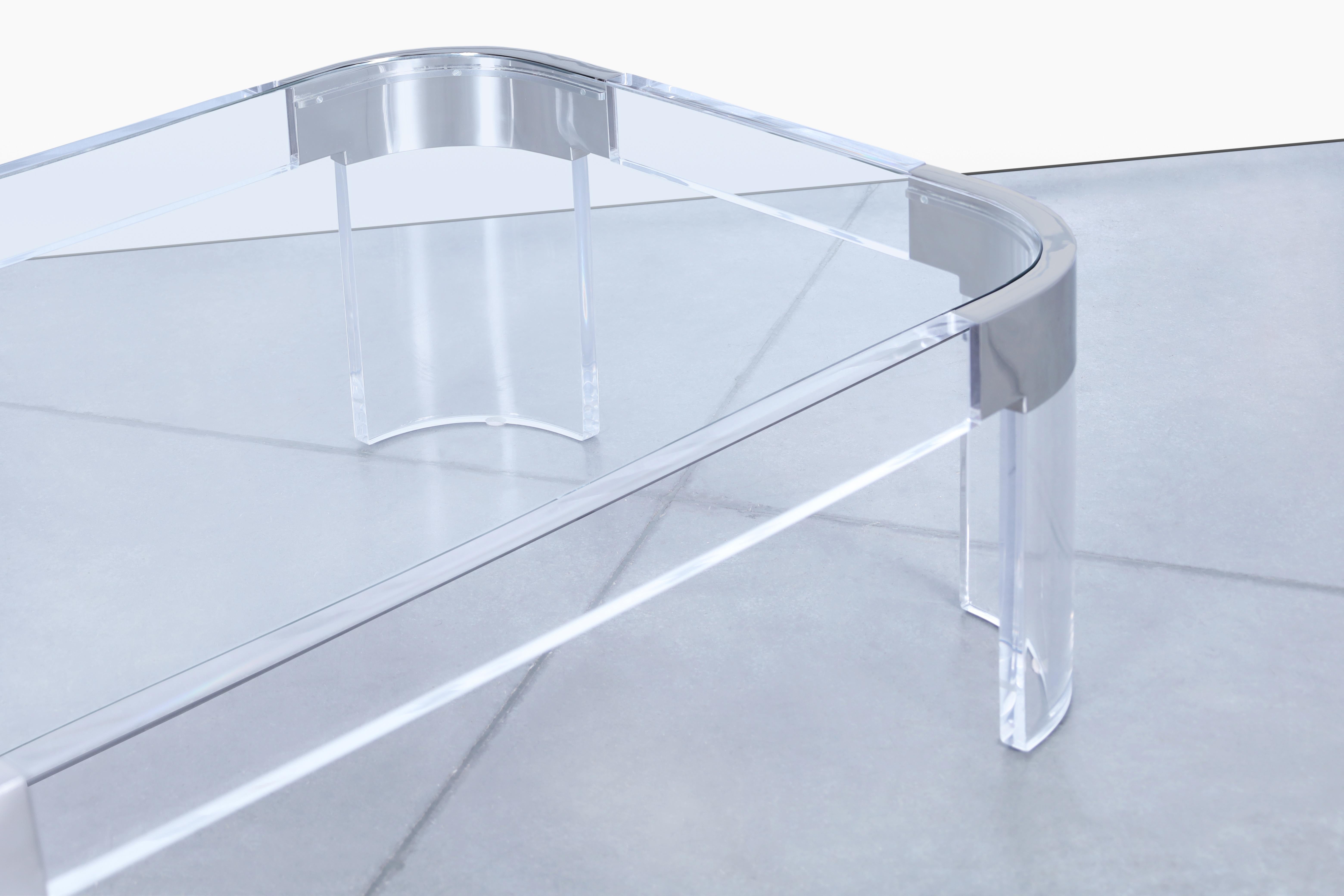 Glass Vintage Chrome and Lucite “Waterfall” Coffee Table by Charles Hollis Jones For Sale
