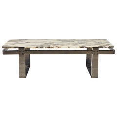 Vintage Chrome and Marble Coffee Table with Floating Top