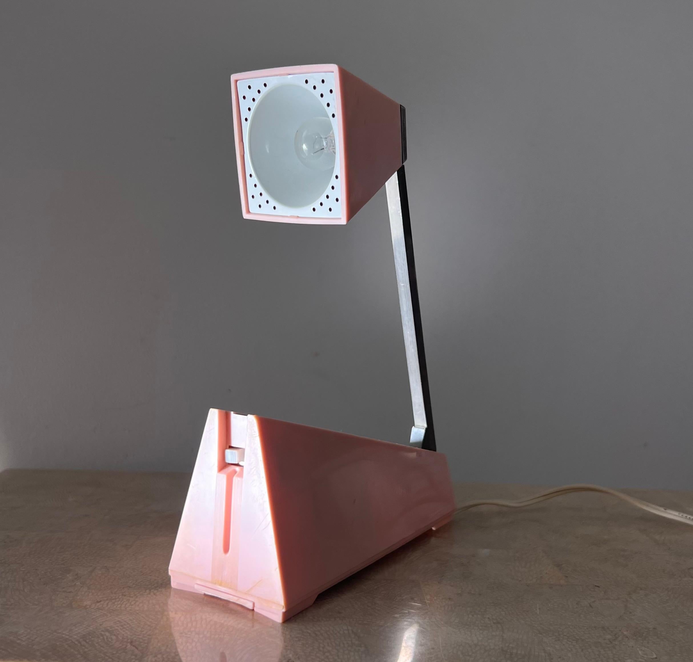 Lampette lampe de bureau vintage chromée et rose par Koch, 1964 en vente 12