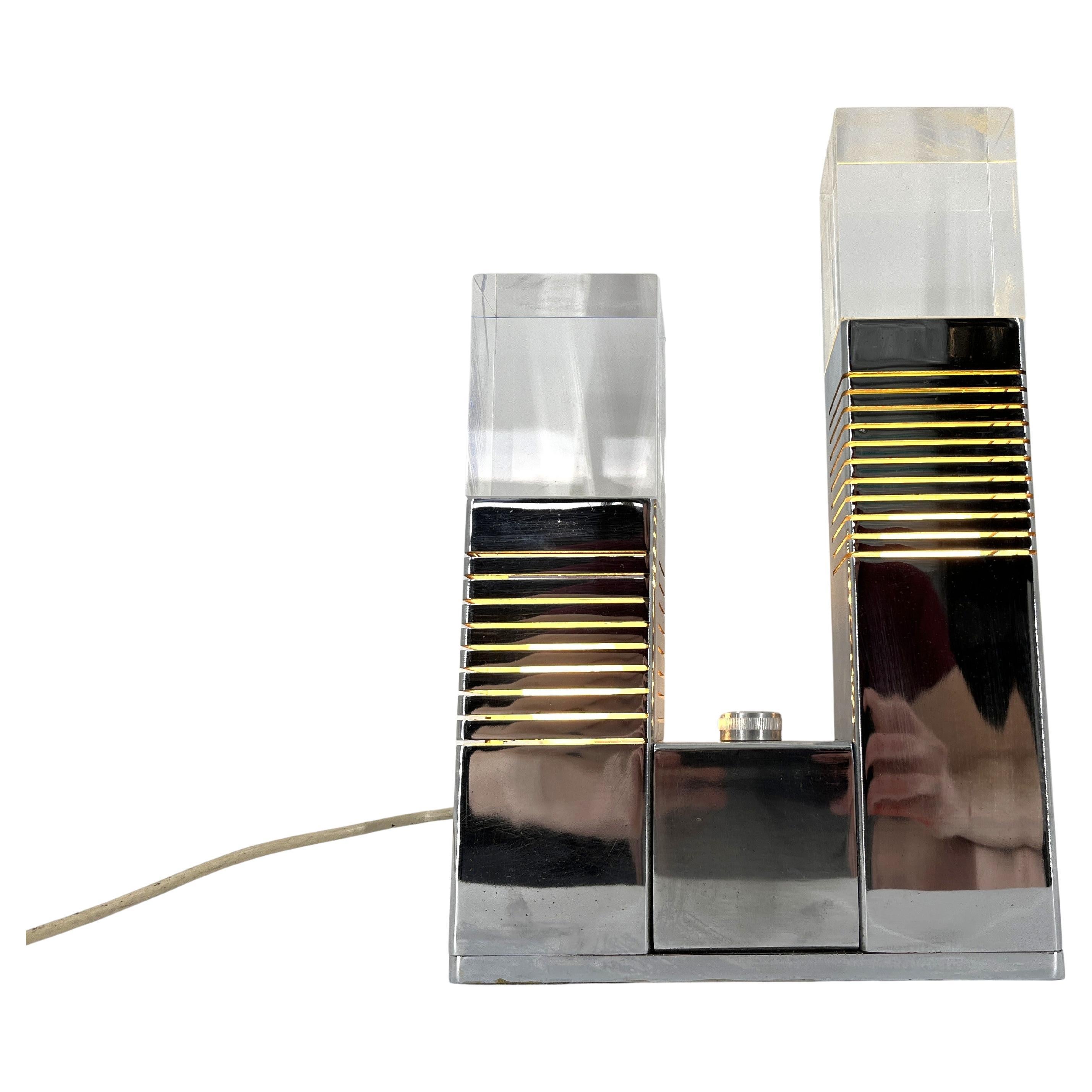 Vintage chrome and plexi table lamp attr. to Gaetano Missaglia, 1970s