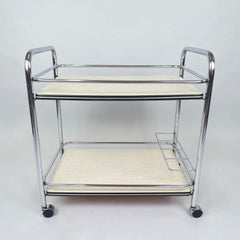 Vintage Chrome and Plywood Serving Cart, 1980's