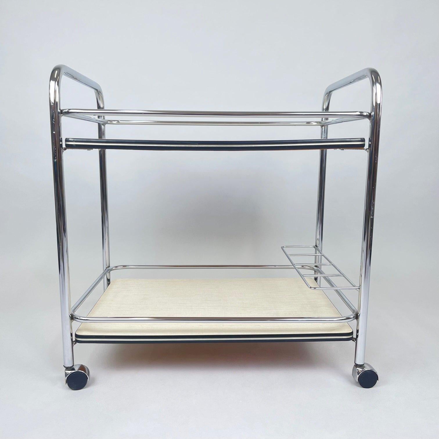 Mid-Century Modern Vintage Chrome and Plywood Serving Cart, 1980's