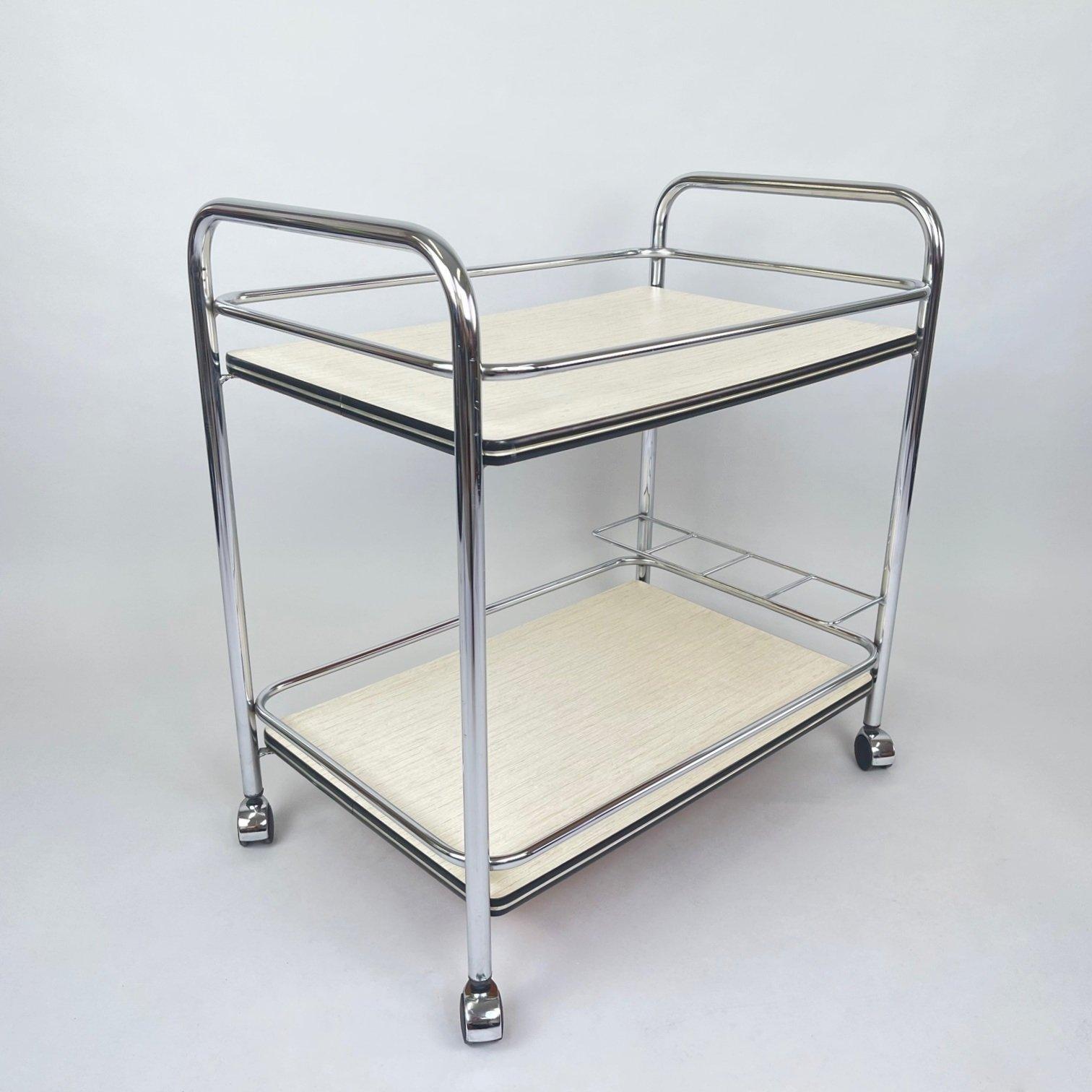 Vintage Chrome and Plywood Serving Cart, 1980's In Good Condition In Praha, CZ