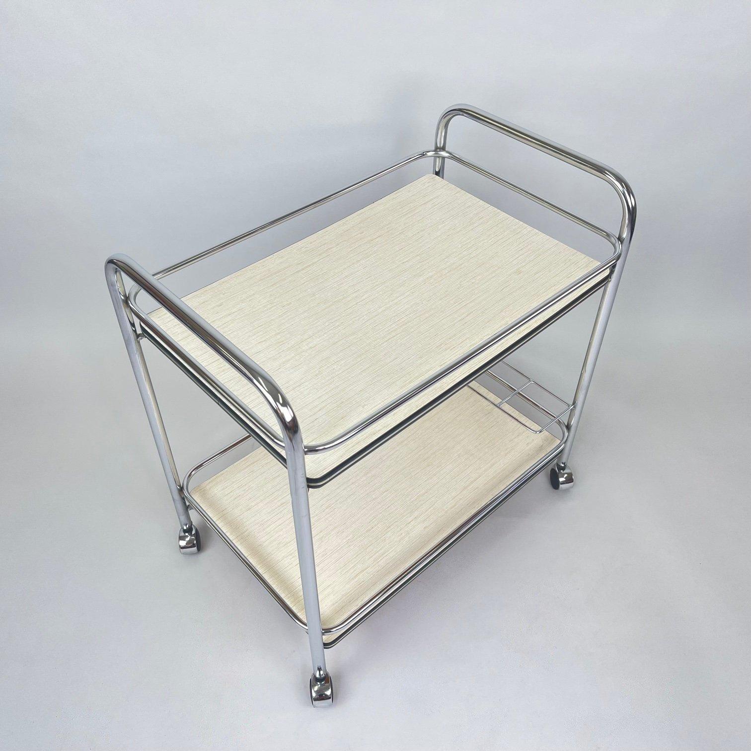 20th Century Vintage Chrome and Plywood Serving Cart, 1980's