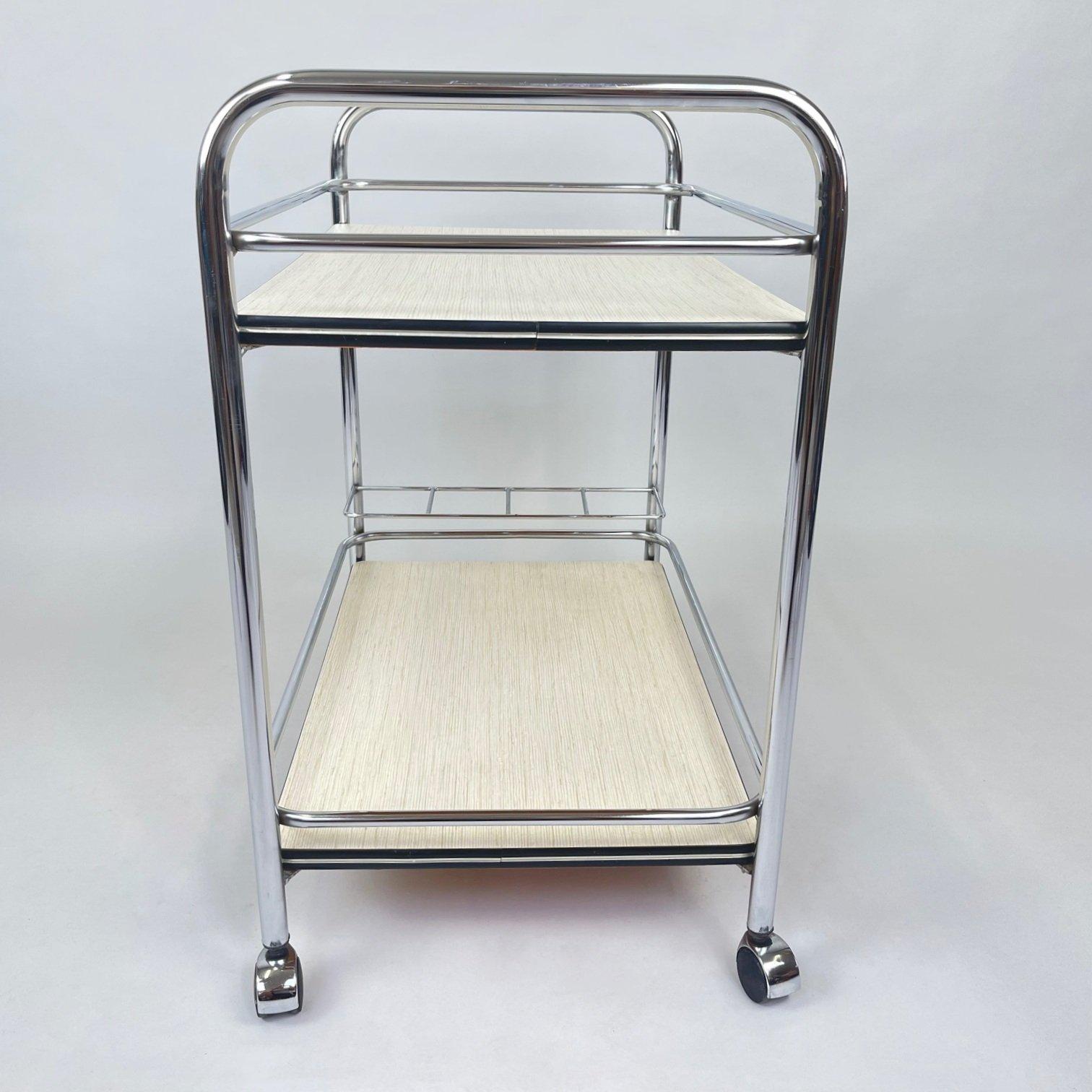 Vintage Chrome and Plywood Serving Cart, 1980's 1