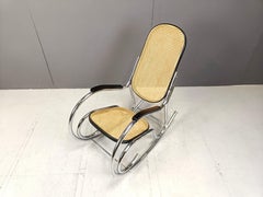 Vintage chrome and rattan rocking chair, 1960s